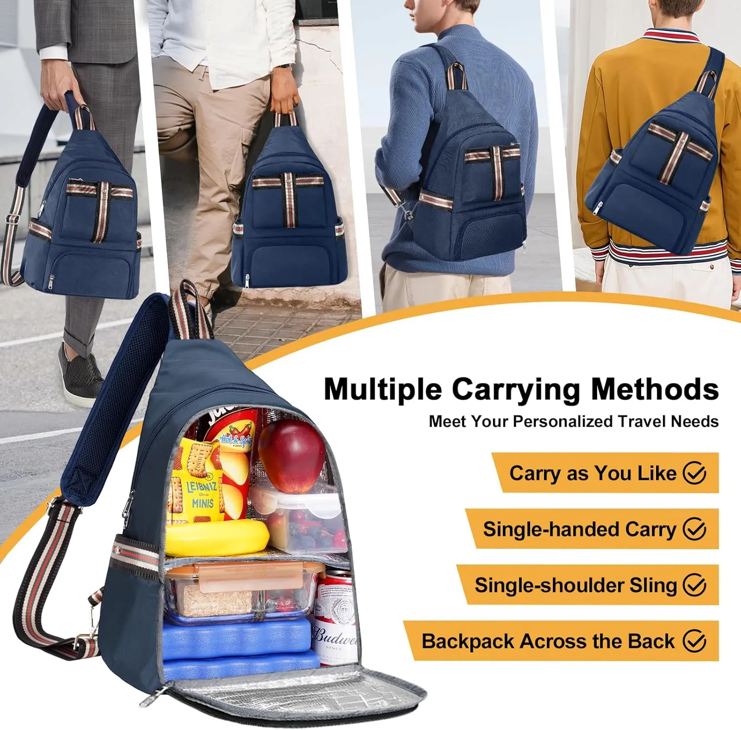 Crossbody Lunch Backpack, Double Deck Insulated Lunch Box for Men Women Adult, Leakproof Lunchbox with Side Pokets for iPad, Large Cooler Bag for Work Office Hiking Beach Picnic, Blue-pro