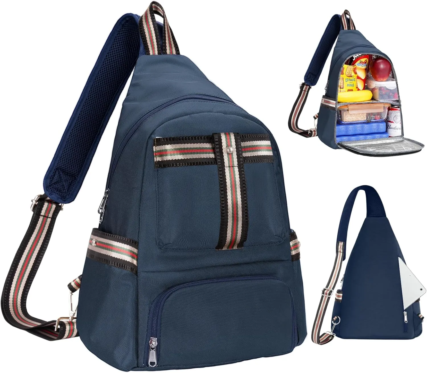 Crossbody Lunch Backpack, Double Deck Insulated Lunch Box for Men Women Adult, Leakproof Lunchbox with Side Pokets for iPad, Large Cooler Bag for Work Office Hiking Beach Picnic, Blue-pro