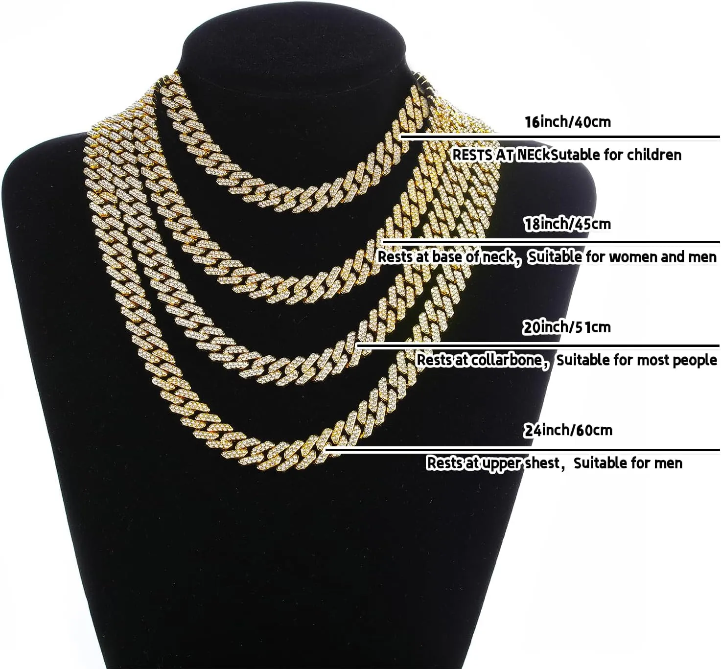 Cuban Link Chain Mens Ice Out Miami Cuban Necklace Silver/Gold Bling Diamond Hip Hop Jewelry for Women