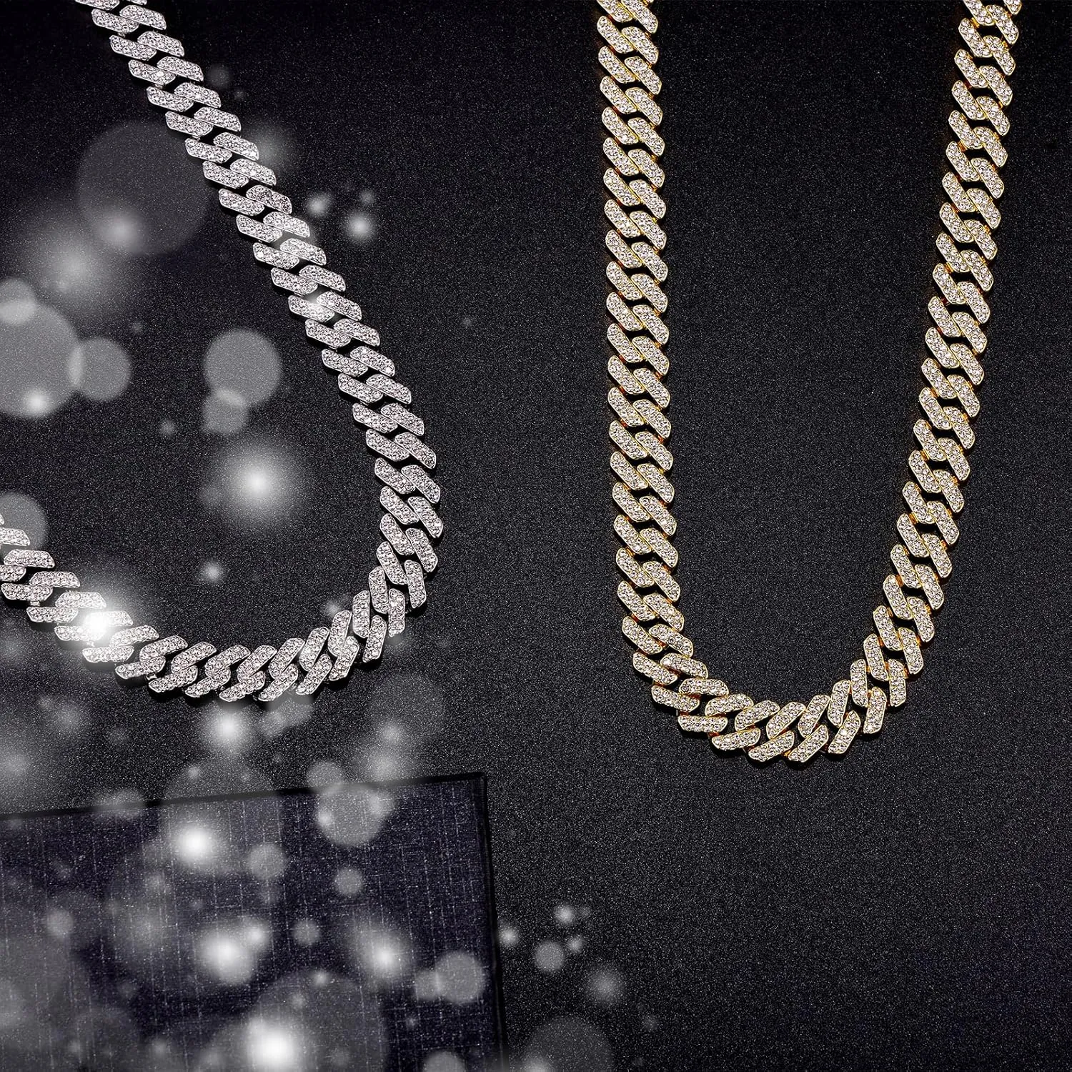 Cuban Link Chain Mens Ice Out Miami Cuban Necklace Silver/Gold Bling Diamond Hip Hop Jewelry for Women