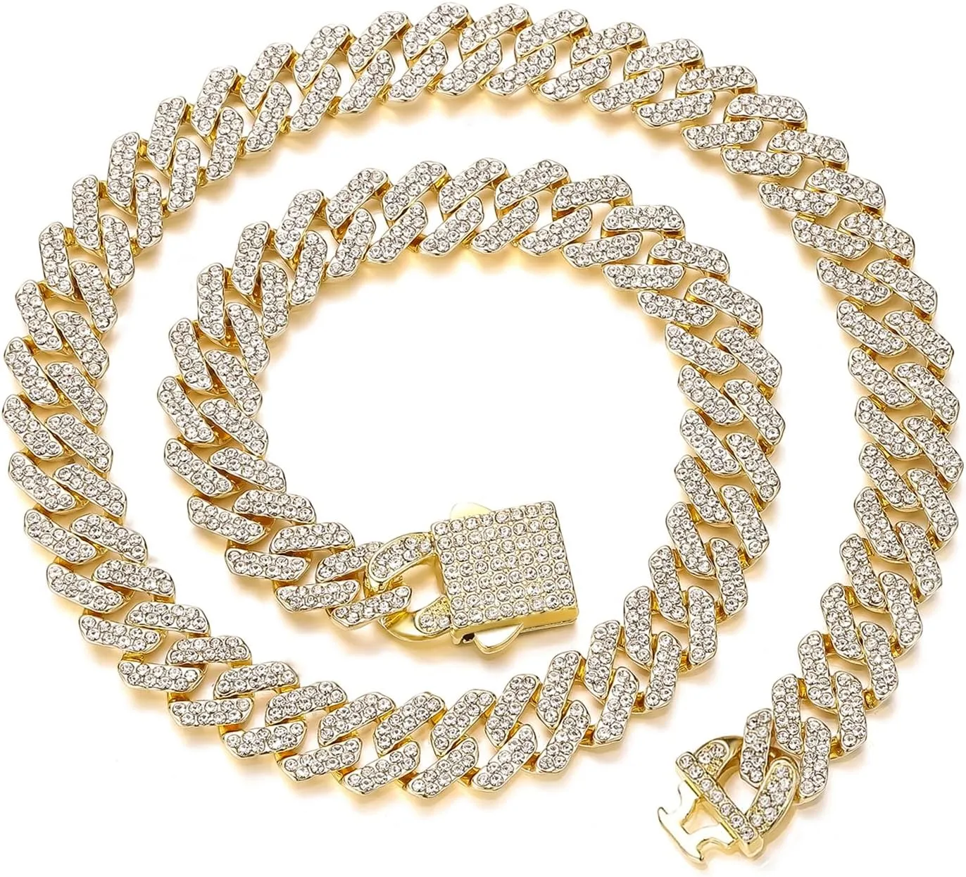 Cuban Link Chain Mens Ice Out Miami Cuban Necklace Silver/Gold Bling Diamond Hip Hop Jewelry for Women
