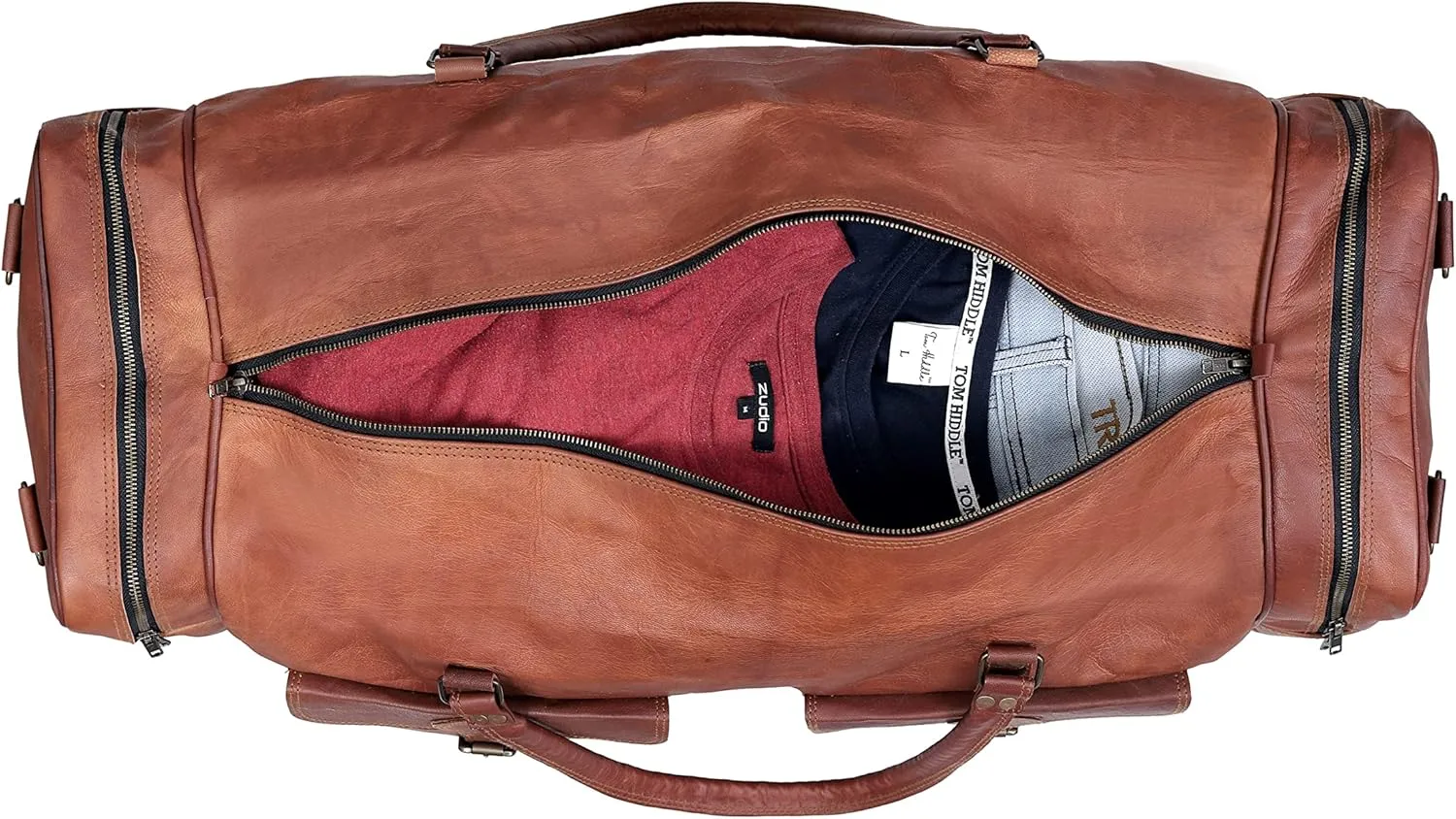 Cuero Leather Duffle Bag for Men & Women, Overnight Weekender Garment Duffel Bags for Travel with Free Toiletry Bag, Carry On Mens Weekend Bag for Traveling, Gym - 30 Inch, Brown