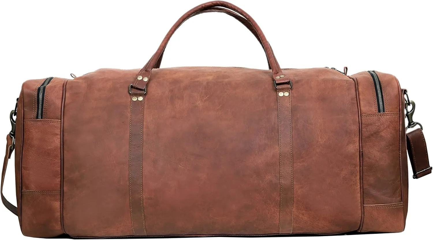 Cuero Leather Duffle Bag for Men & Women, Overnight Weekender Garment Duffel Bags for Travel with Free Toiletry Bag, Carry On Mens Weekend Bag for Traveling, Gym - 30 Inch, Brown