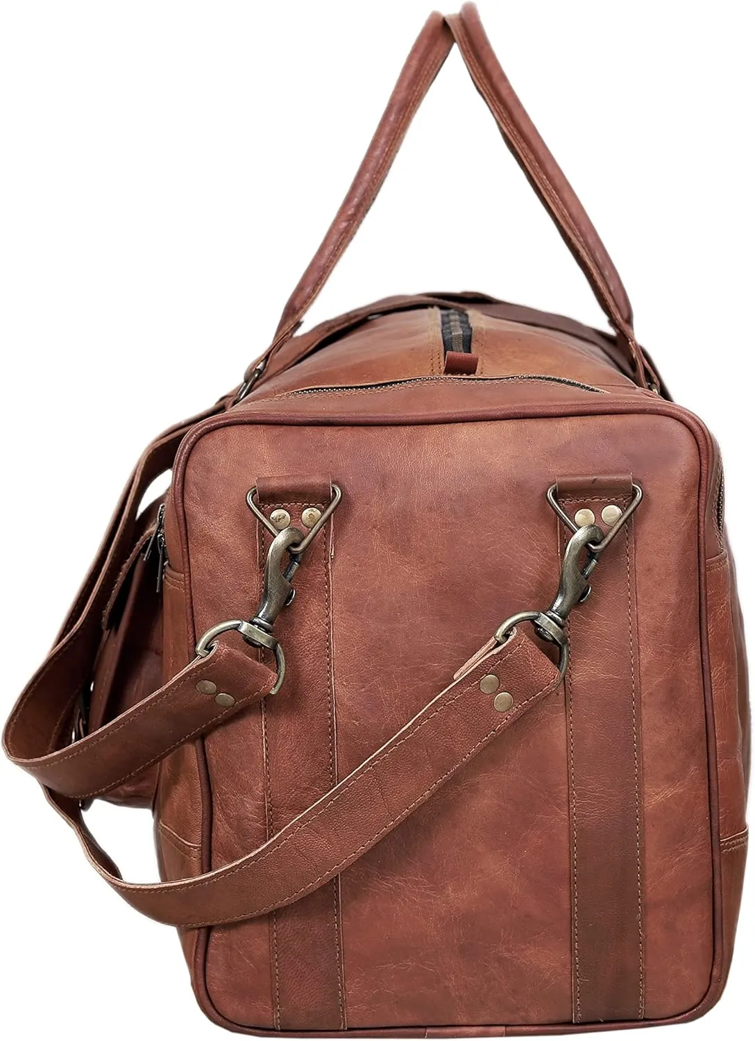 Cuero Leather Duffle Bag for Men & Women, Overnight Weekender Garment Duffel Bags for Travel with Free Toiletry Bag, Carry On Mens Weekend Bag for Traveling, Gym - 30 Inch, Brown