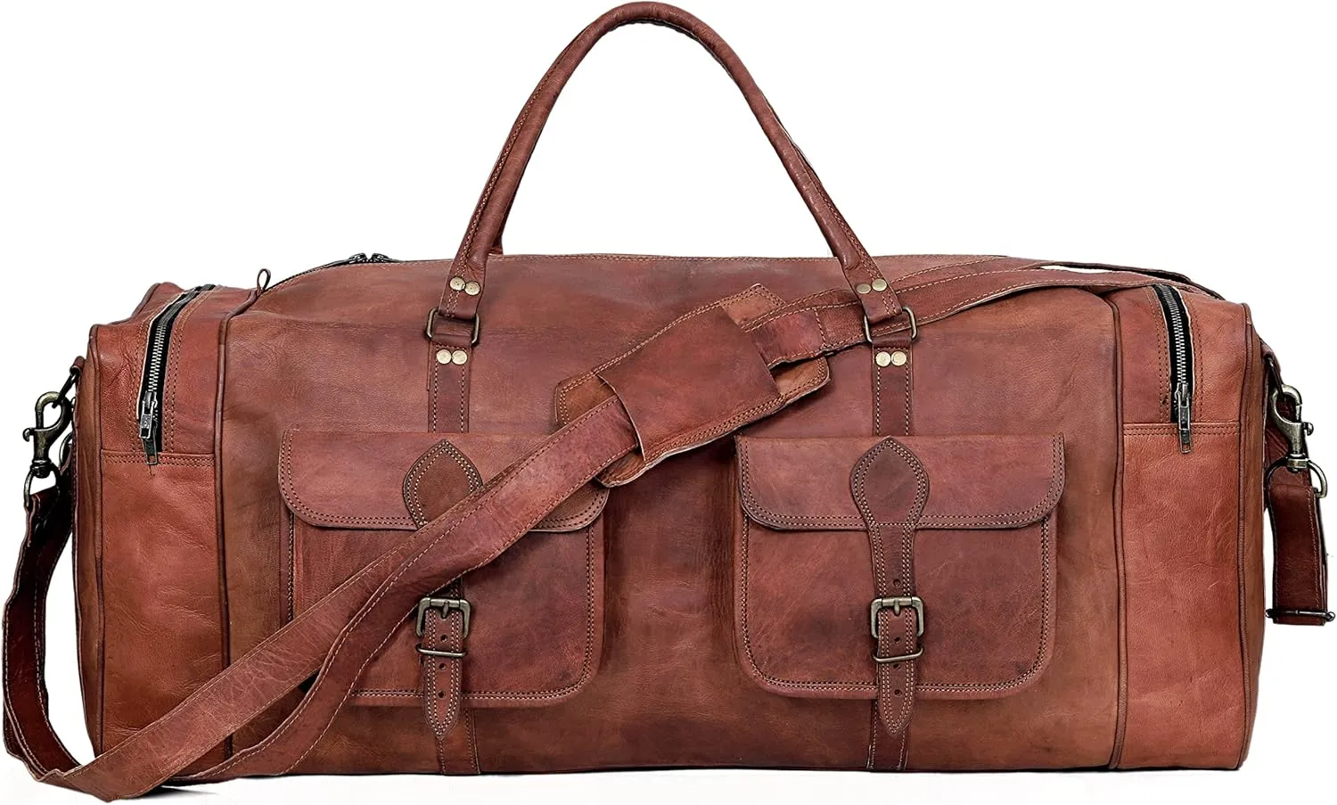 Cuero Leather Duffle Bag for Men & Women, Overnight Weekender Garment Duffel Bags for Travel with Free Toiletry Bag, Carry On Mens Weekend Bag for Traveling, Gym - 30 Inch, Brown