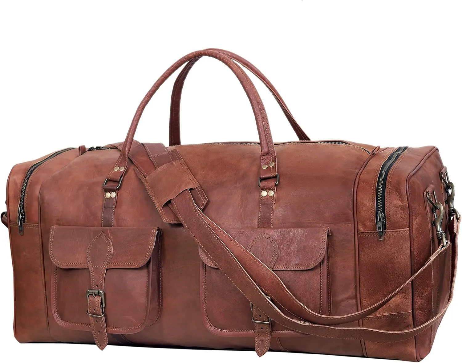 Cuero Leather Duffle Bag for Men & Women, Overnight Weekender Garment Duffel Bags for Travel with Free Toiletry Bag, Carry On Mens Weekend Bag for Traveling, Gym - 30 Inch, Brown