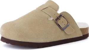 CUSHIONAIRE Kid's Hana Cork footbed clog with Genuine Leather upper, Faux Fur lining, and  Comfort