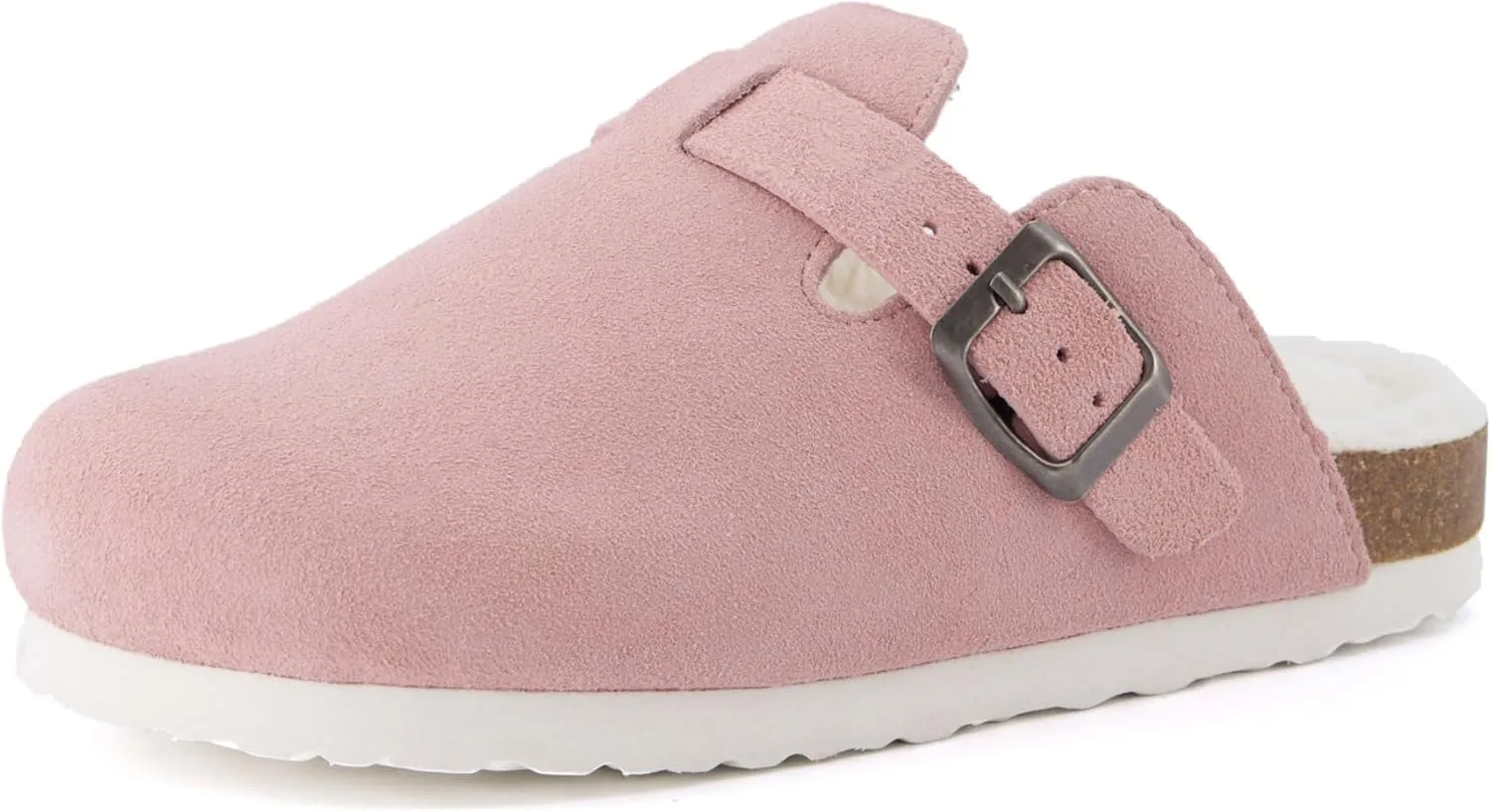 CUSHIONAIRE Kid's Hana Cork footbed clog with Genuine Leather upper, Faux Fur lining, and  Comfort