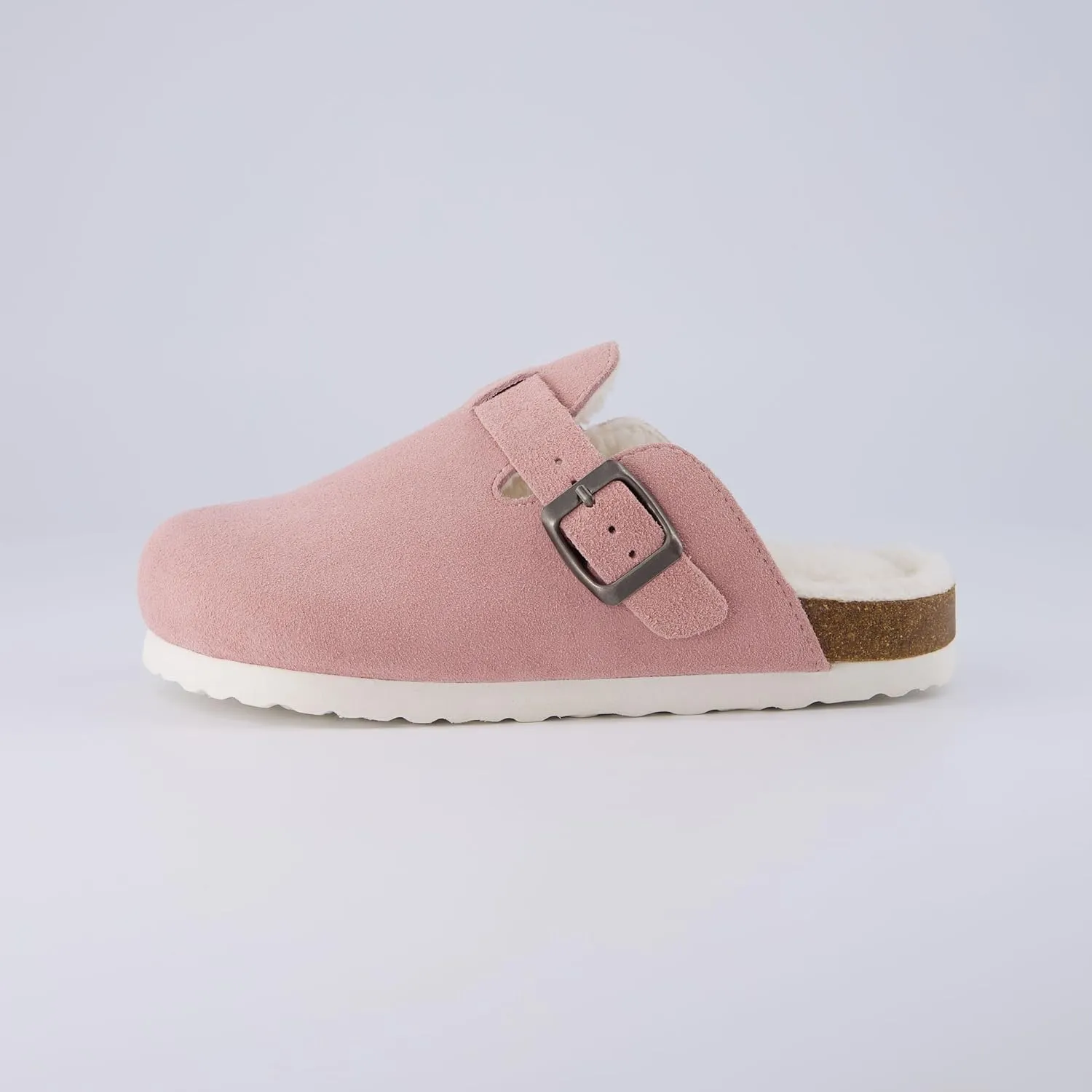 CUSHIONAIRE Kid's Hana Cork footbed clog with Genuine Leather upper, Faux Fur lining, and  Comfort