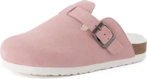 CUSHIONAIRE Kid's Hana Cork footbed clog with Genuine Leather upper, Faux Fur lining, and  Comfort