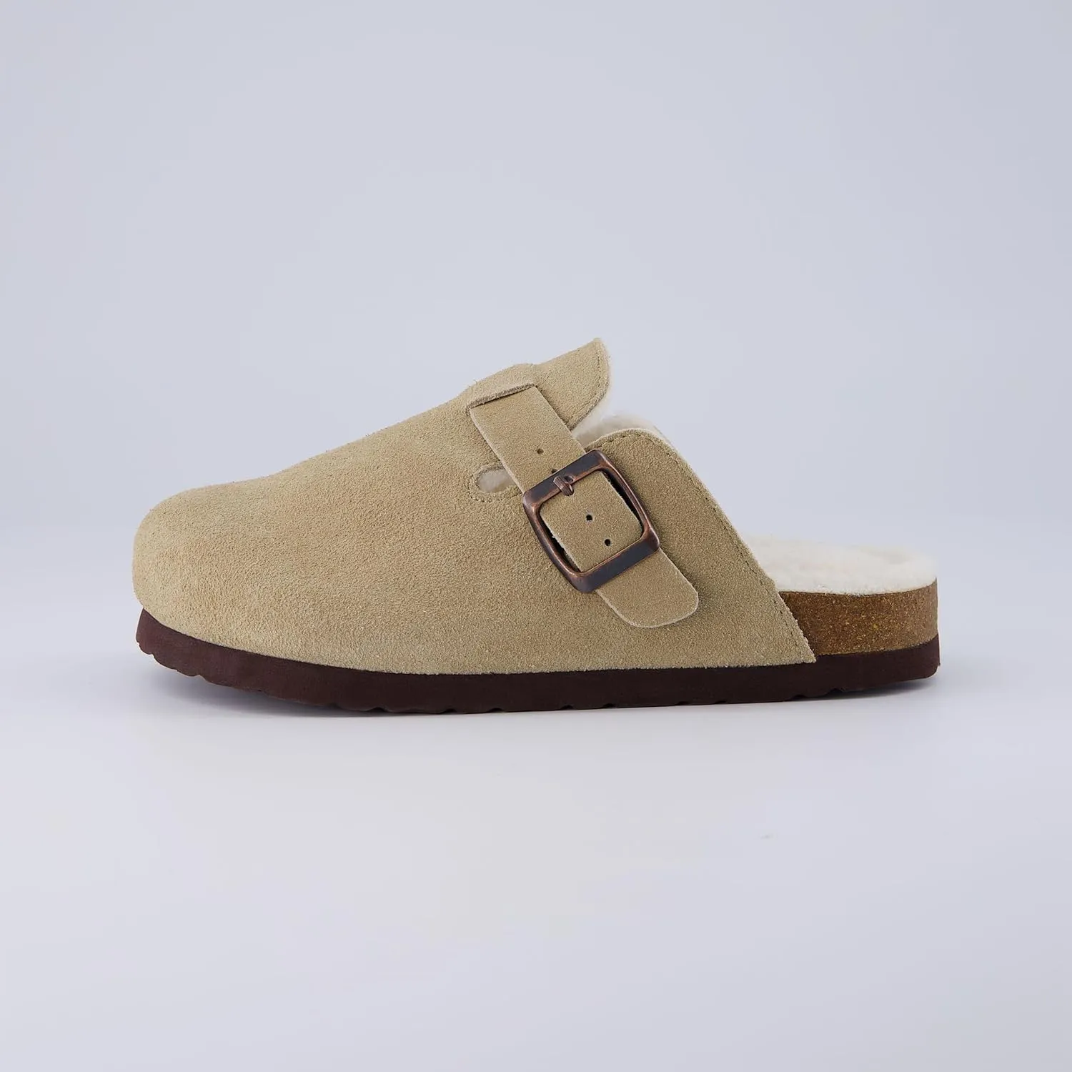 CUSHIONAIRE Kid's Hana Cork footbed clog with Genuine Leather upper, Faux Fur lining, and  Comfort