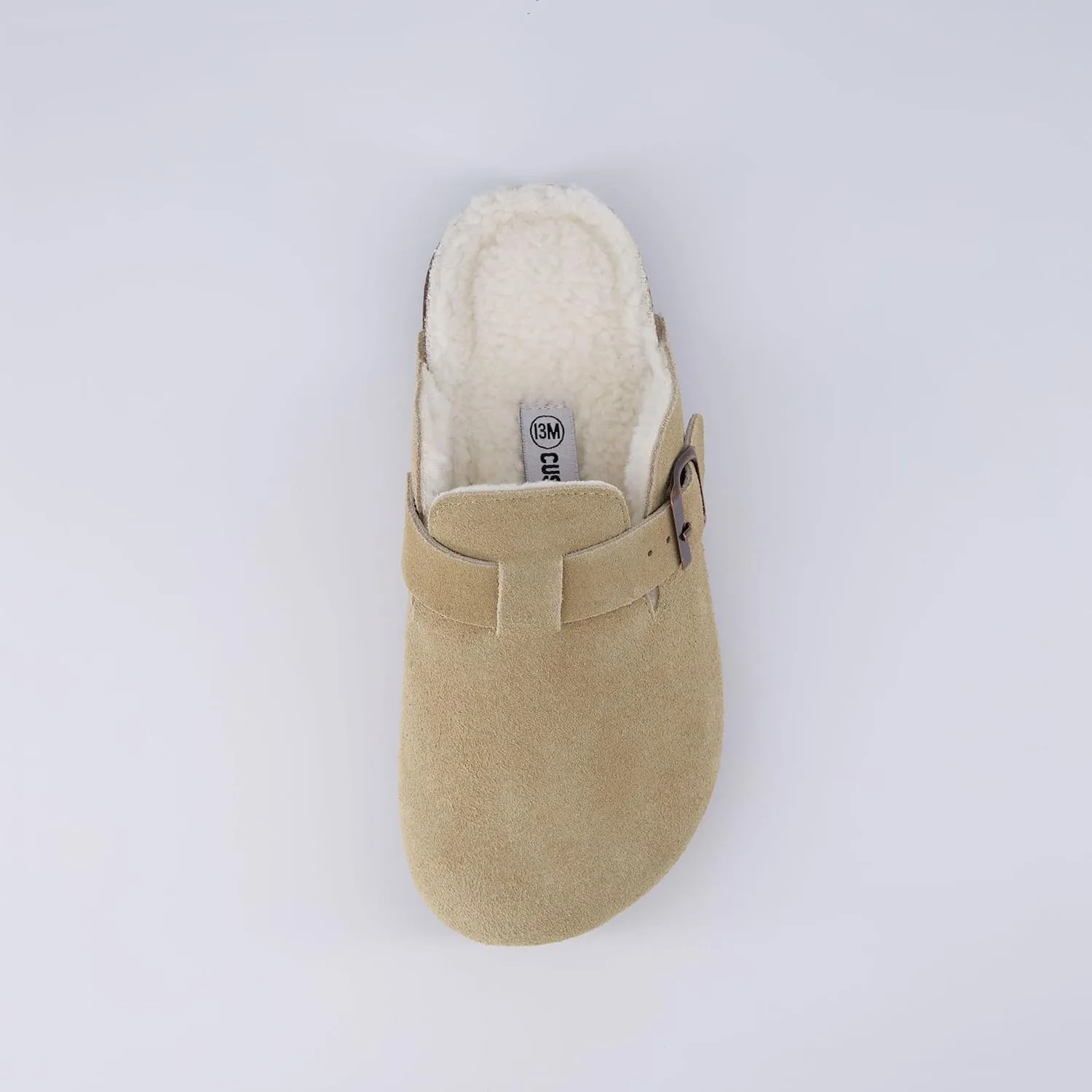CUSHIONAIRE Kid's Hana Cork footbed clog with Genuine Leather upper, Faux Fur lining, and  Comfort