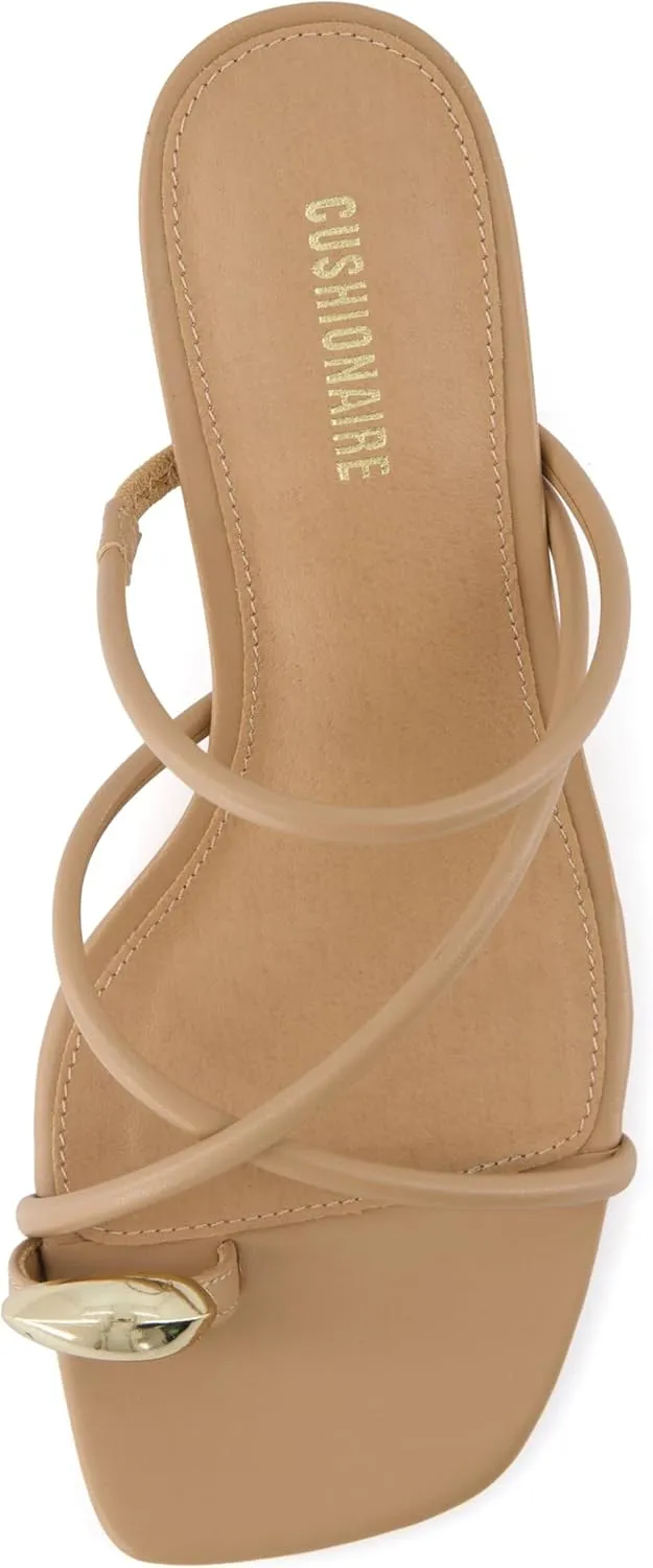 CUSHIONAIRE Maui Women’s Strappy Toe-Ring Slip On Kitten Heel – Vegan Leather Dress Sandal   Memory Foam