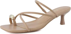 CUSHIONAIRE Maui Women’s Strappy Toe-Ring Slip On Kitten Heel – Vegan Leather Dress Sandal   Memory Foam