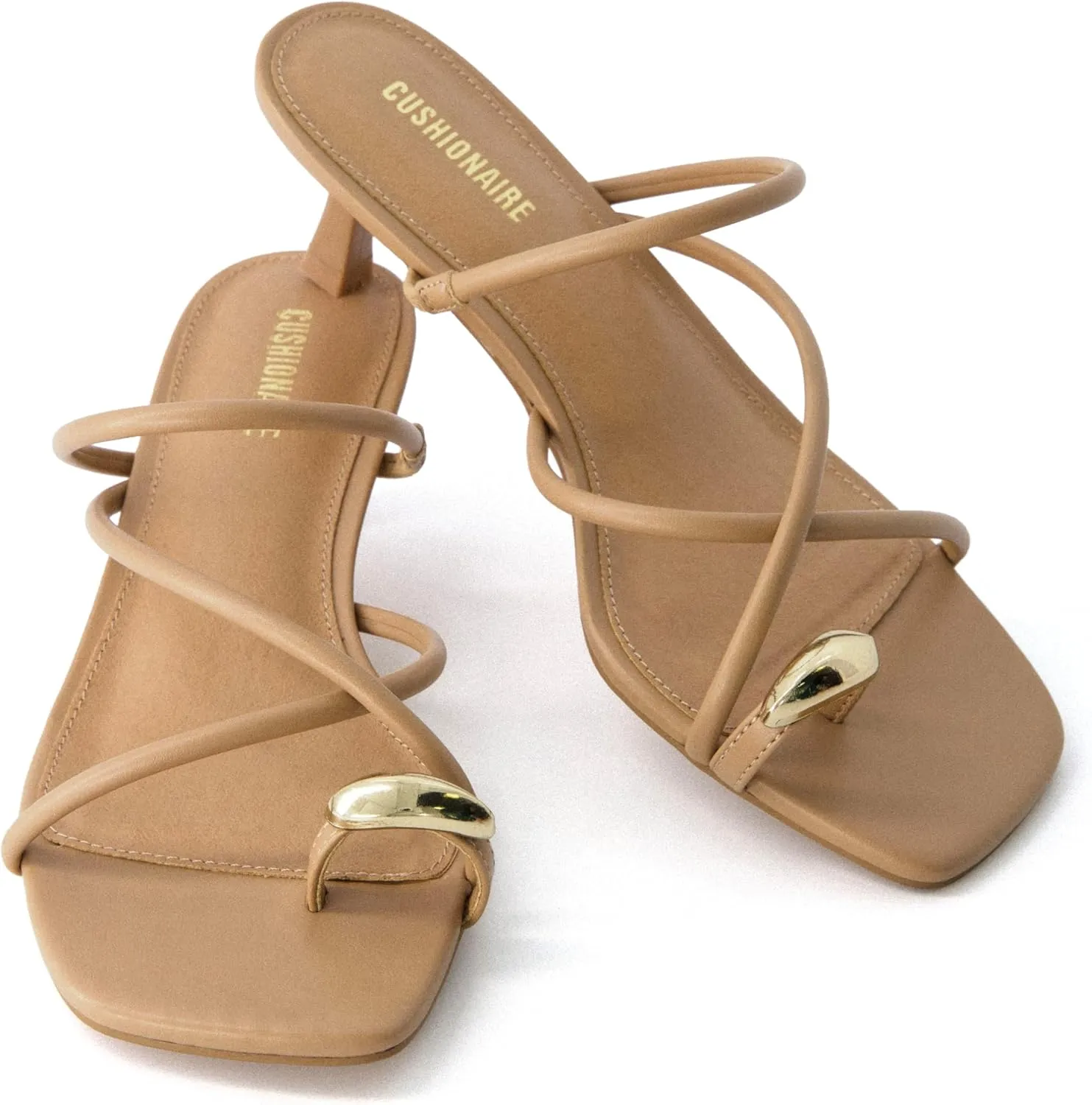 CUSHIONAIRE Maui Women’s Strappy Toe-Ring Slip On Kitten Heel – Vegan Leather Dress Sandal   Memory Foam