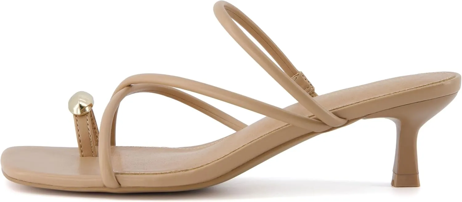 CUSHIONAIRE Maui Women’s Strappy Toe-Ring Slip On Kitten Heel – Vegan Leather Dress Sandal   Memory Foam