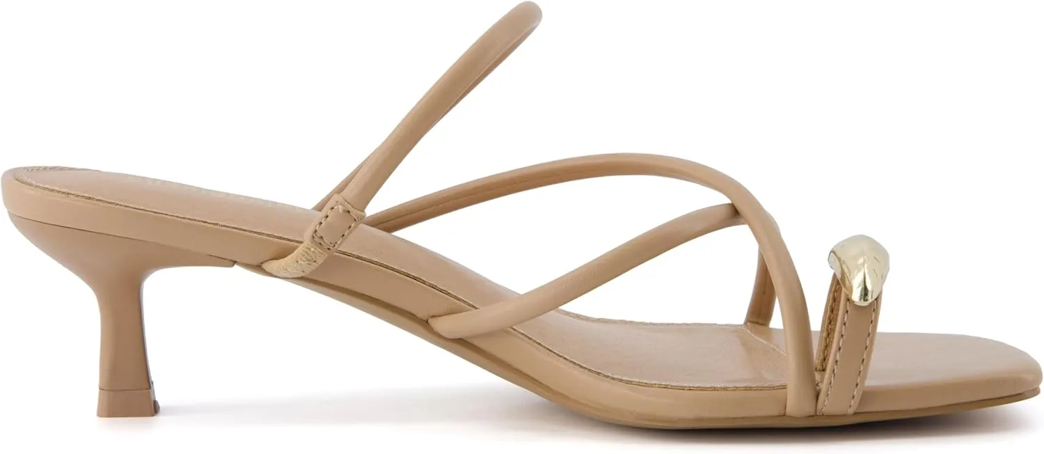 CUSHIONAIRE Maui Women’s Strappy Toe-Ring Slip On Kitten Heel – Vegan Leather Dress Sandal   Memory Foam