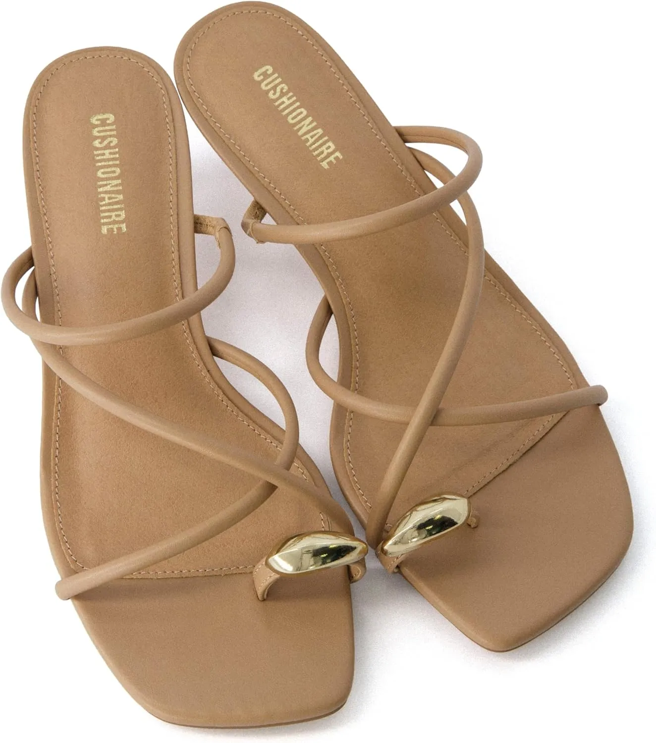 CUSHIONAIRE Maui Women’s Strappy Toe-Ring Slip On Kitten Heel – Vegan Leather Dress Sandal   Memory Foam
