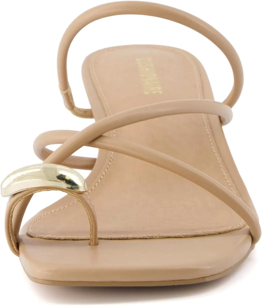 CUSHIONAIRE Maui Women’s Strappy Toe-Ring Slip On Kitten Heel – Vegan Leather Dress Sandal   Memory Foam