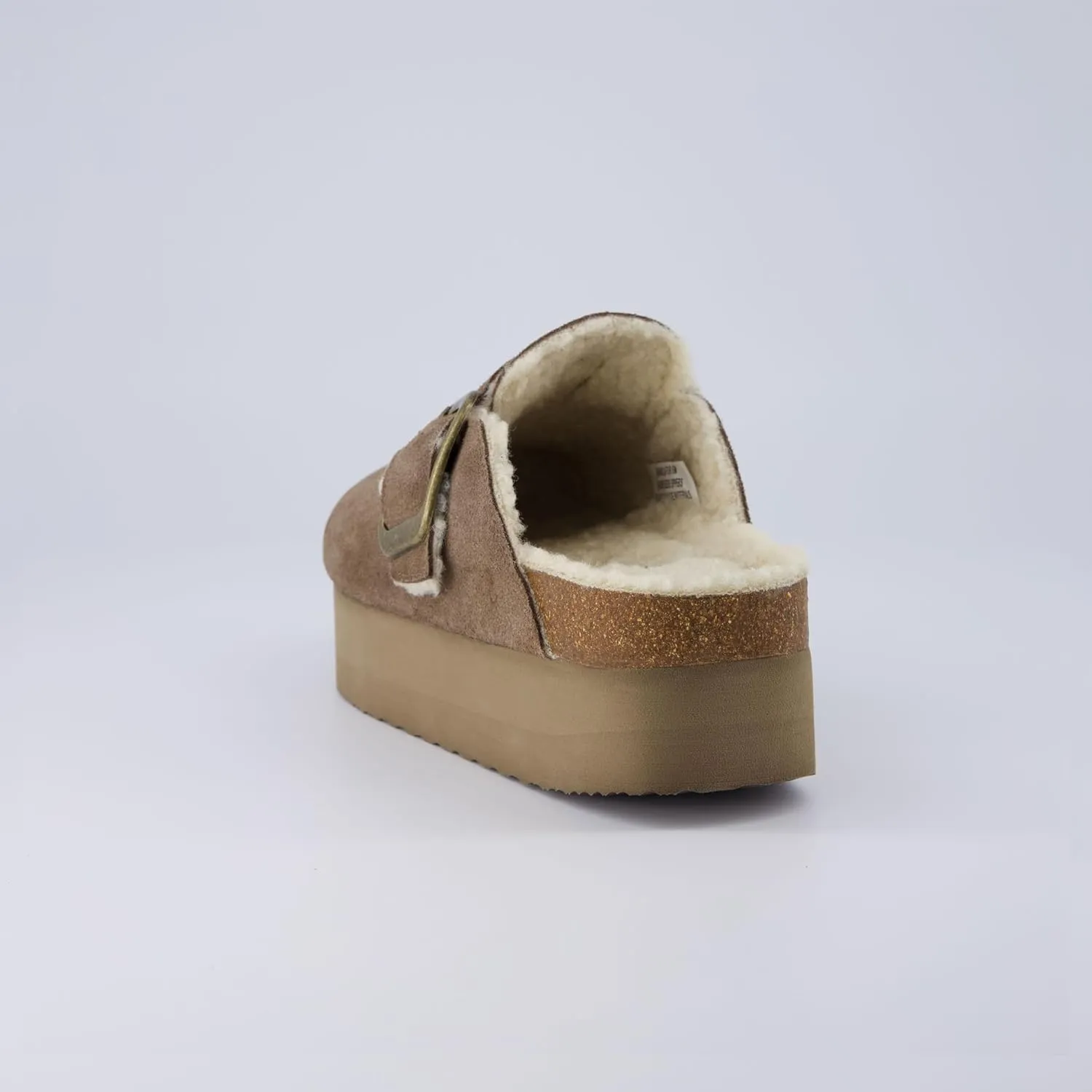 CUSHIONAIRE Women's Granola Fur Genuine Suede Faux Fur Lined Cork Footbed Platform Clog with  Comfort, Wide Widths Available