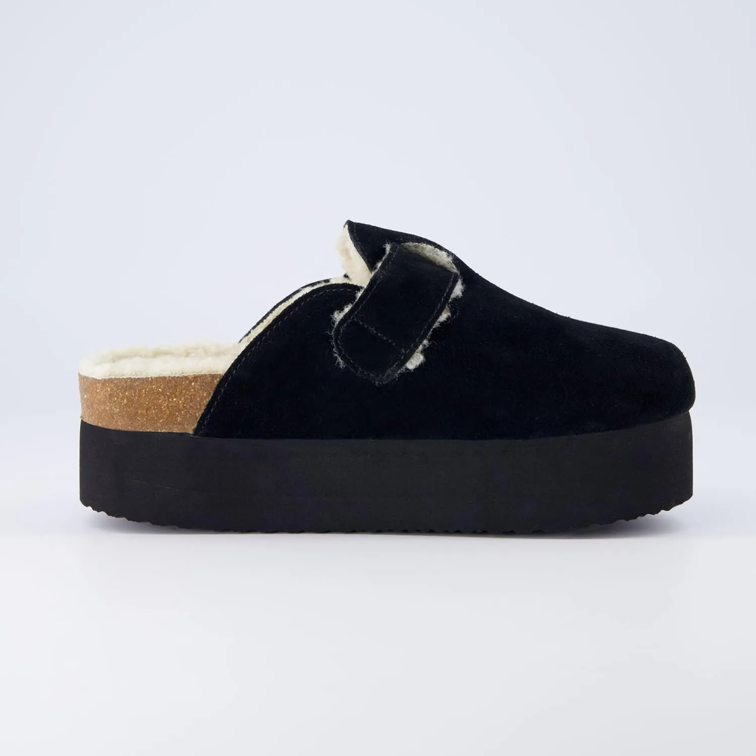 CUSHIONAIRE Women's Granola Fur Genuine Suede Faux Fur Lined Cork Footbed Platform Clog with  Comfort, Wide Widths Available