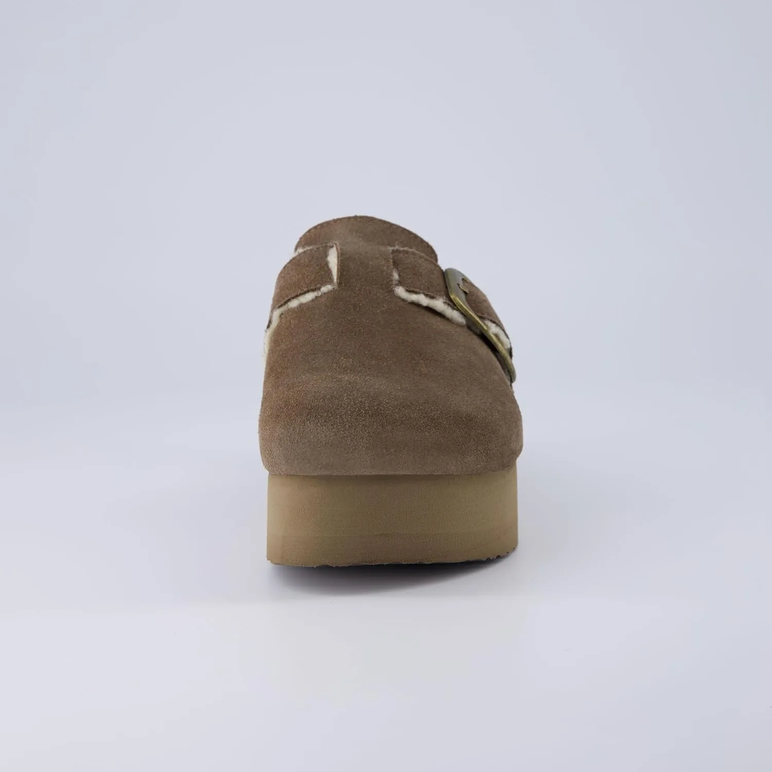 CUSHIONAIRE Women's Granola Fur Genuine Suede Faux Fur Lined Cork Footbed Platform Clog with  Comfort, Wide Widths Available