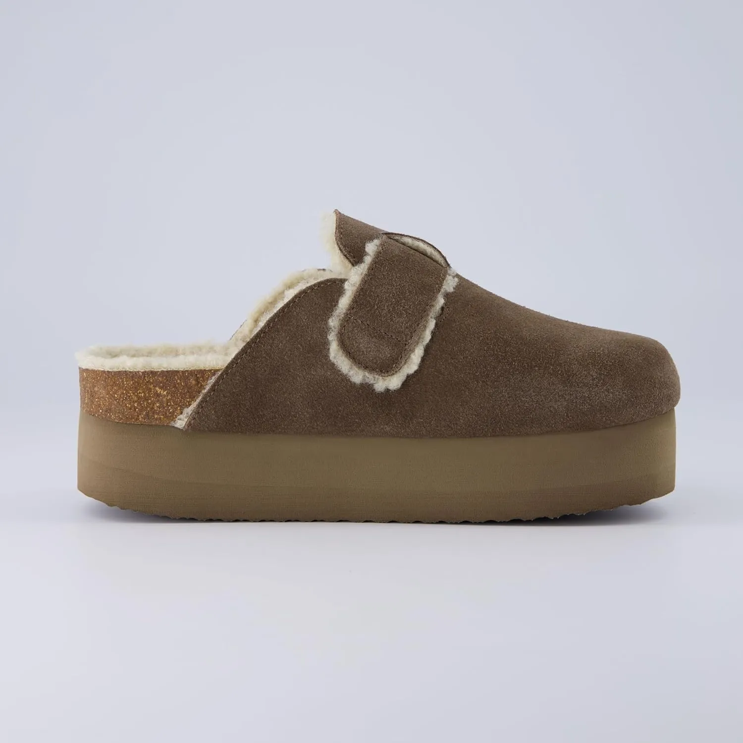 CUSHIONAIRE Women's Granola Fur Genuine Suede Faux Fur Lined Cork Footbed Platform Clog with  Comfort, Wide Widths Available