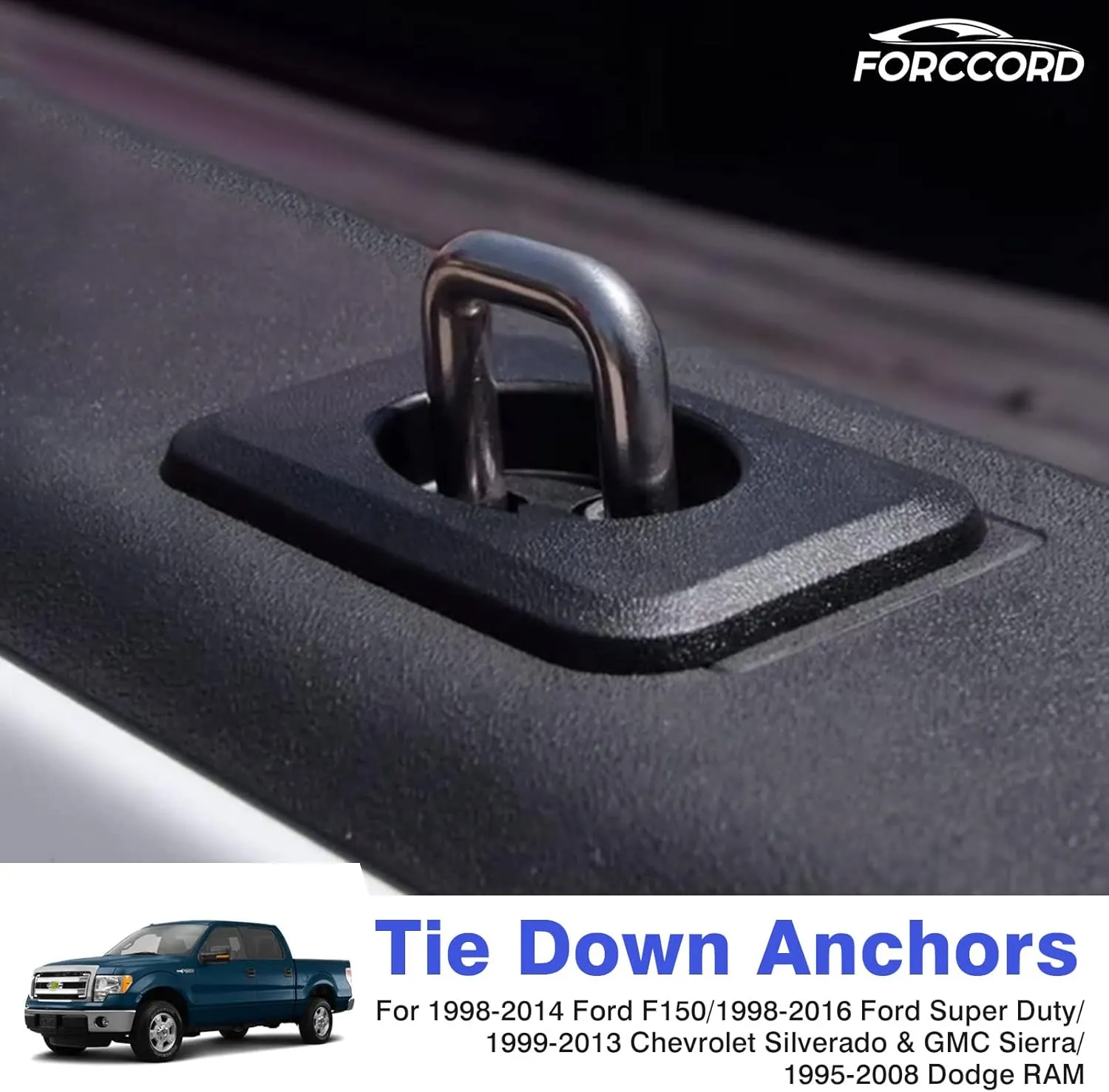 Custom Fit for Tie Down Anchors 1998-2016 Ford Super Duty 1998-2014 Ford F150 1999-2013 Chevrolet Silverado & GMC Sierra 1995-2008 Dodge RAM Bed Tie Downs for Truck-4 Pack