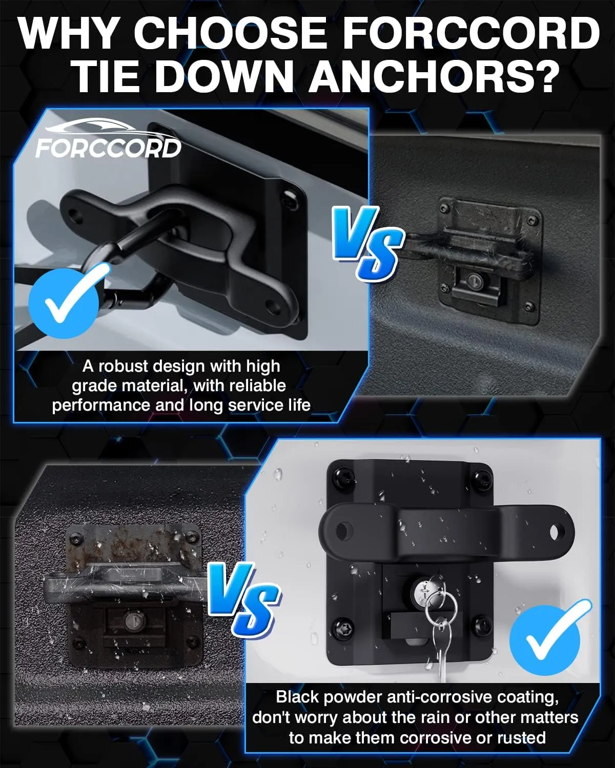 Custom Fit for Tie Down Anchors Ford F150 F250 F350 & Raptor 2025 2024-2015 (Include Lightning) Truck Bed Tie Downs Car Accessories Replace# FL3Z-99000A64-B Bed Tie Downs for Truck-4 Pack