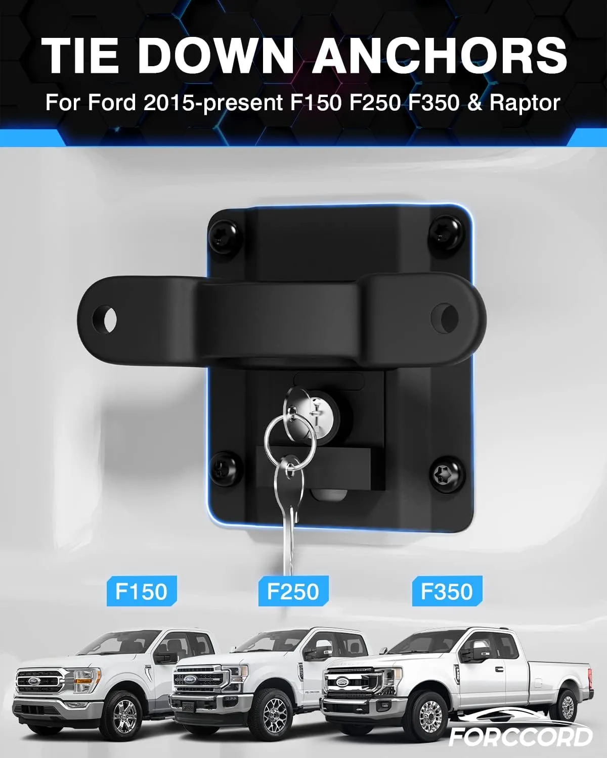 Custom Fit for Tie Down Anchors Ford F150 F250 F350 & Raptor 2025 2024-2015 (Include Lightning) Truck Bed Tie Downs Car Accessories Replace# FL3Z-99000A64-B Bed Tie Downs for Truck-4 Pack