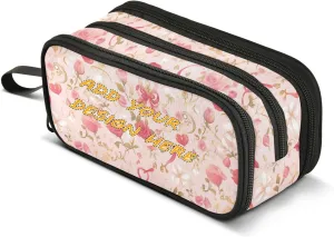 custom Nylon Large Zipper Pencil Bag Roses Gold Romantic Roses Valentine's Day High Capacity Pencil Storage Case School Stationery for Middle School Woman
