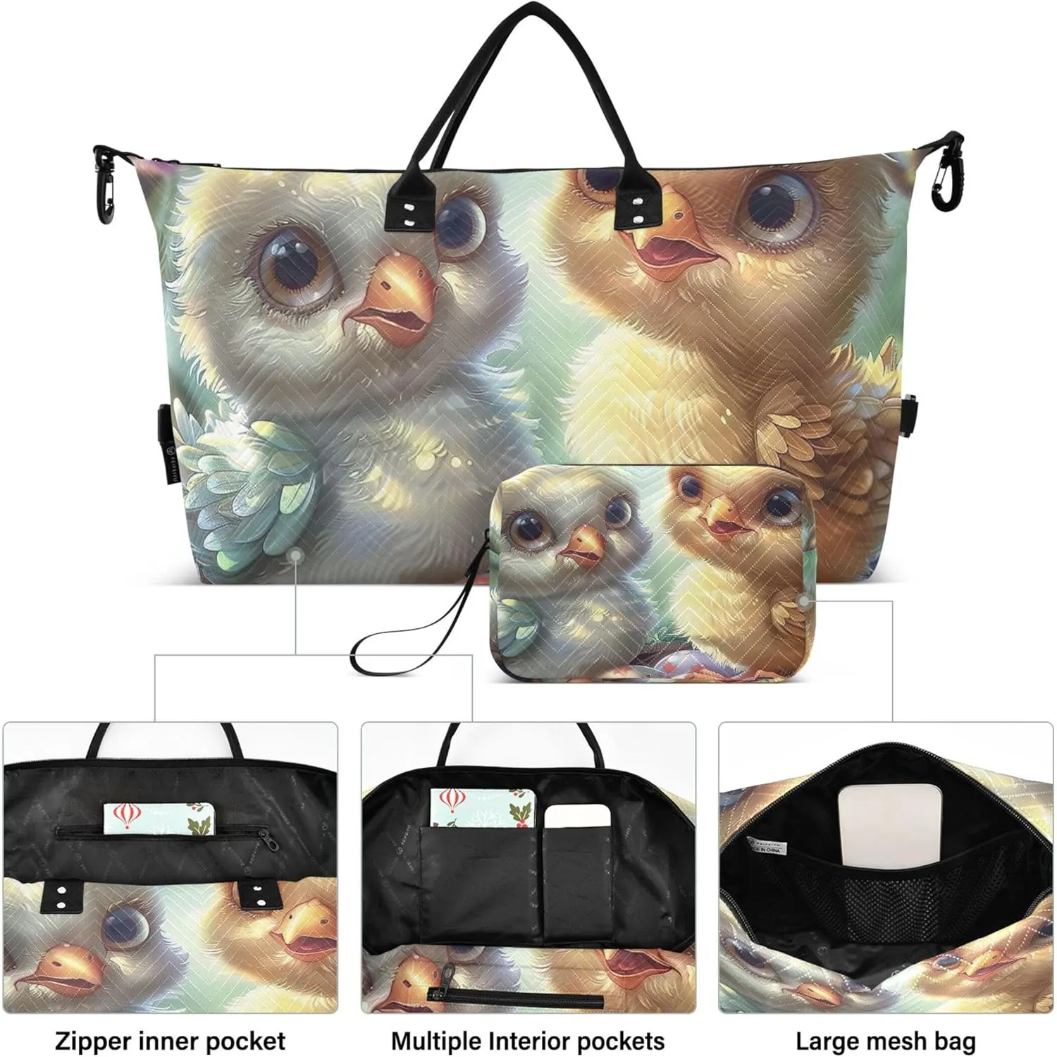 Cute Chickens Chick Travel Duffel Bags Cosmetic Bags Set of 2, Cute Women Small Duffel Bag Carry on Bag