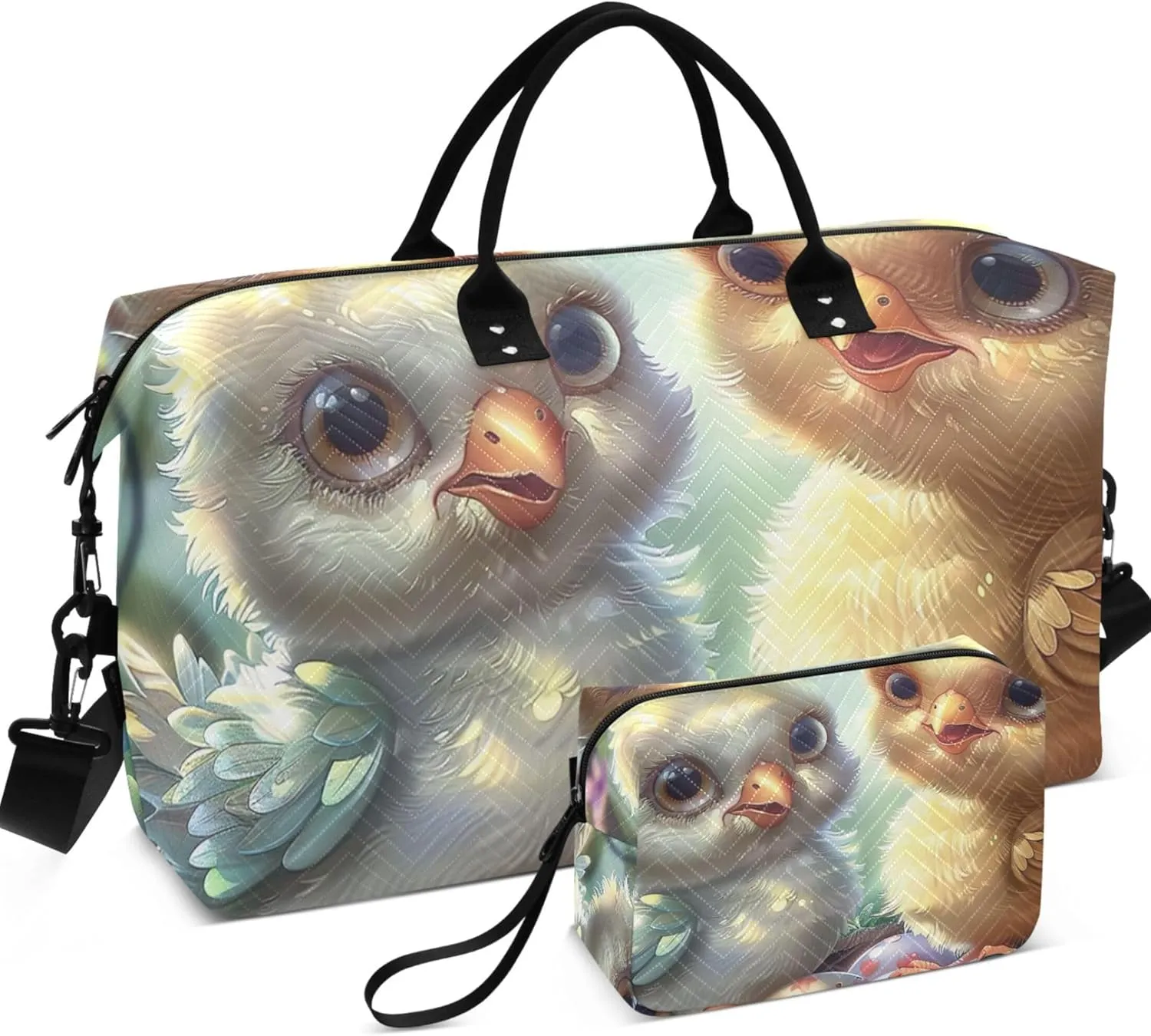 Cute Chickens Chick Travel Duffel Bags Cosmetic Bags Set of 2, Cute Women Small Duffel Bag Carry on Bag