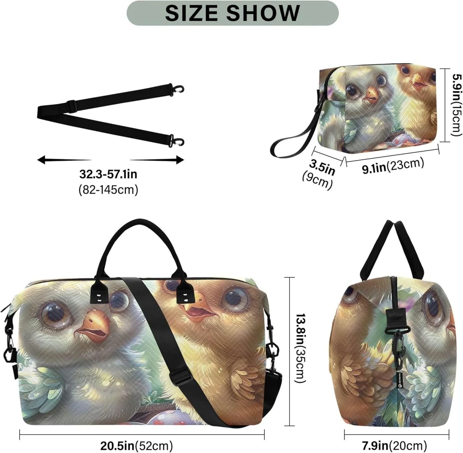 Cute Chickens Chick Travel Duffel Bags Cosmetic Bags Set of 2, Cute Women Small Duffel Bag Carry on Bag