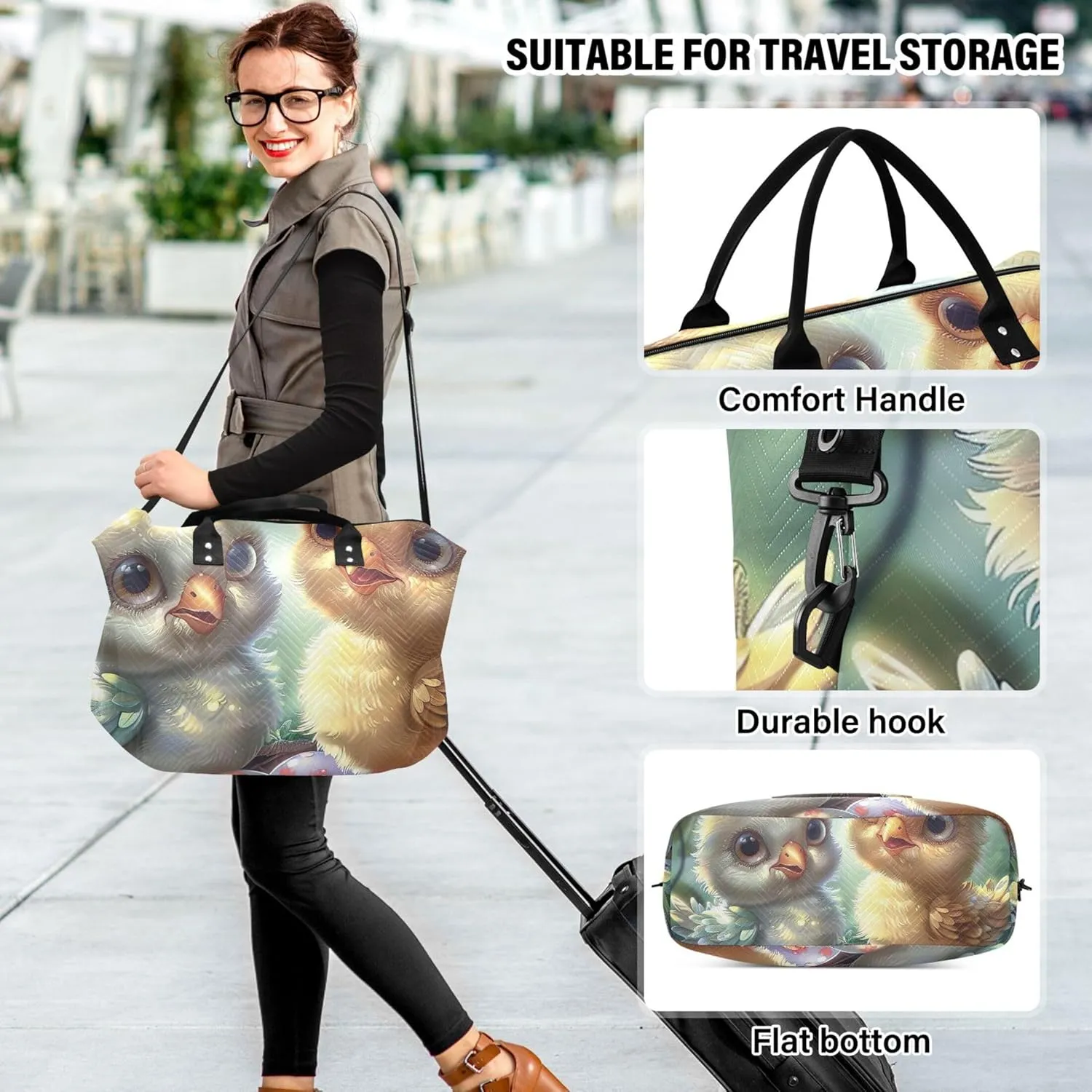 Cute Chickens Chick Travel Duffel Bags Cosmetic Bags Set of 2, Cute Women Small Duffel Bag Carry on Bag
