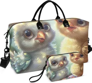 Cute Chickens Chick Travel Duffel Bags Cosmetic Bags Set of 2, Cute Women Small Duffel Bag Carry on Bag
