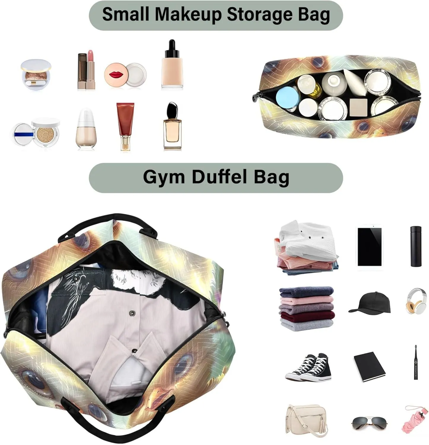 Cute Chickens Chick Travel Duffel Bags Cosmetic Bags Set of 2, Cute Women Small Duffel Bag Carry on Bag