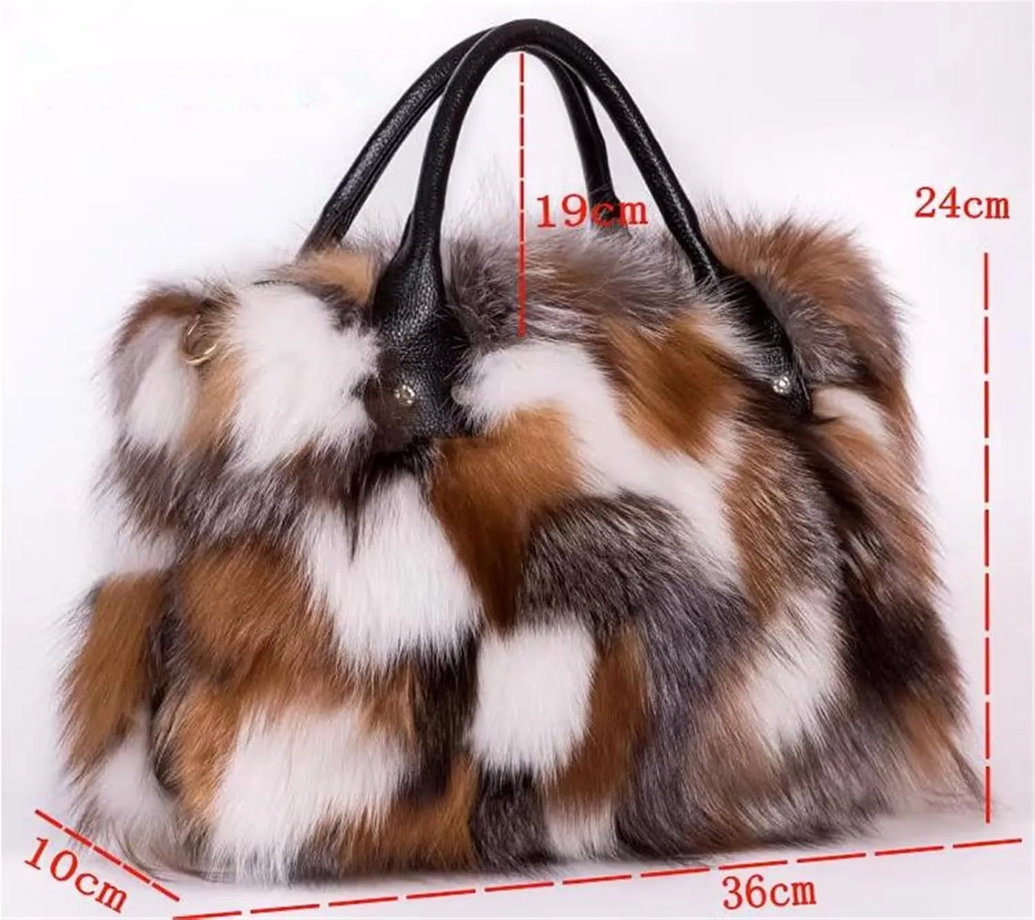 D-01 Luxury Real Fox Fur Handbag For Women Ladies Furry Shoulder Bag Purse Colorful Silver Bags Big Capacity Fashion (One Size, Grey)