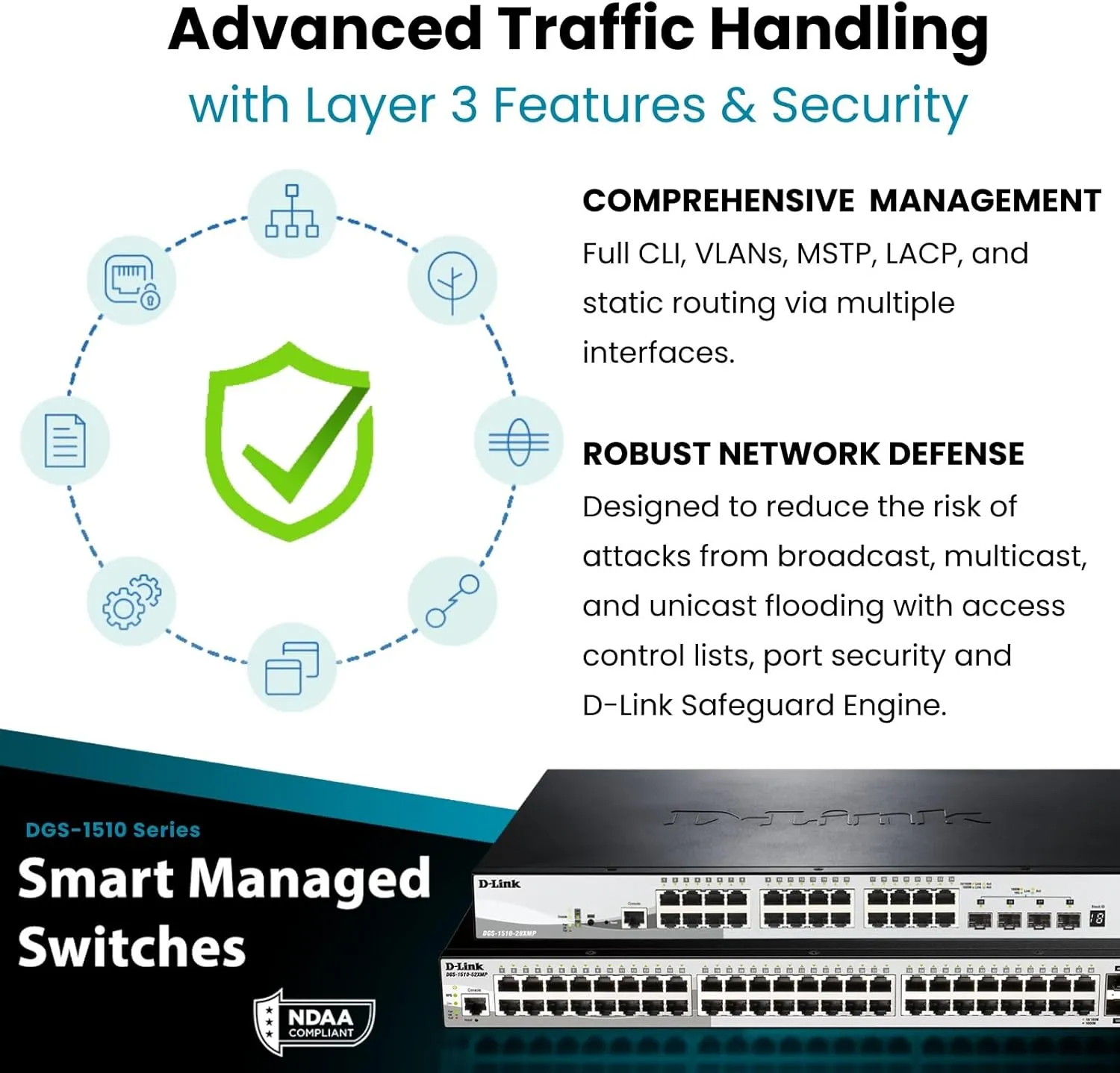 D-Link 20-Port Gigabit Stackable Smart Managed Switch 10G Uplinks | 16 Gigabit   2 10GbE SFP  and 2 SFP Ports| L2 /L3 Lite |VLANs |Web Managed |Surveillance Mode| NDAA Compliant (DGS-1510-20)