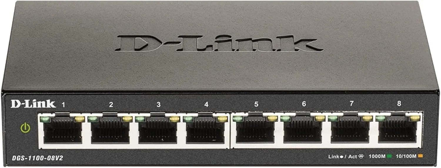 D-Link 8-Port Gigabit Smart Managed Switch | 8 GbE Ports | L2 | VLANs | Cable Diagnostics | Web Managed | Desktop| Fanless | NDAA Compliant (DGS-1100-08V2/RE) (Renewed)