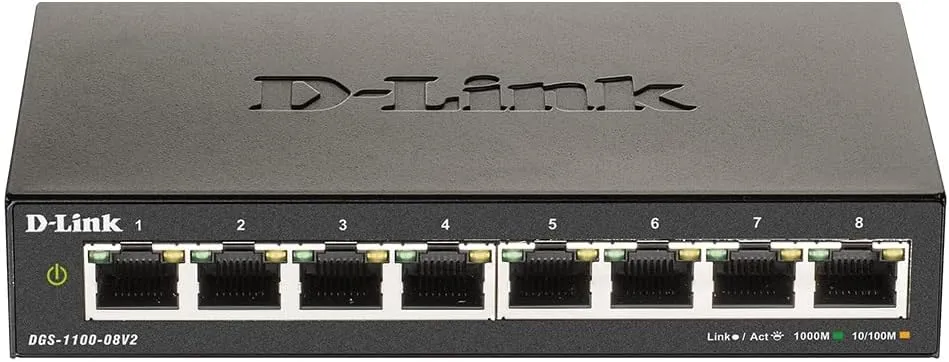 D-Link 8-Port Gigabit Smart Managed Switch | 8 GbE Ports | L2 | VLANs | Cable Diagnostics | Web Managed | Desktop| Fanless | NDAA Compliant | Lifetime Warranty (DGS-1100-08V2)