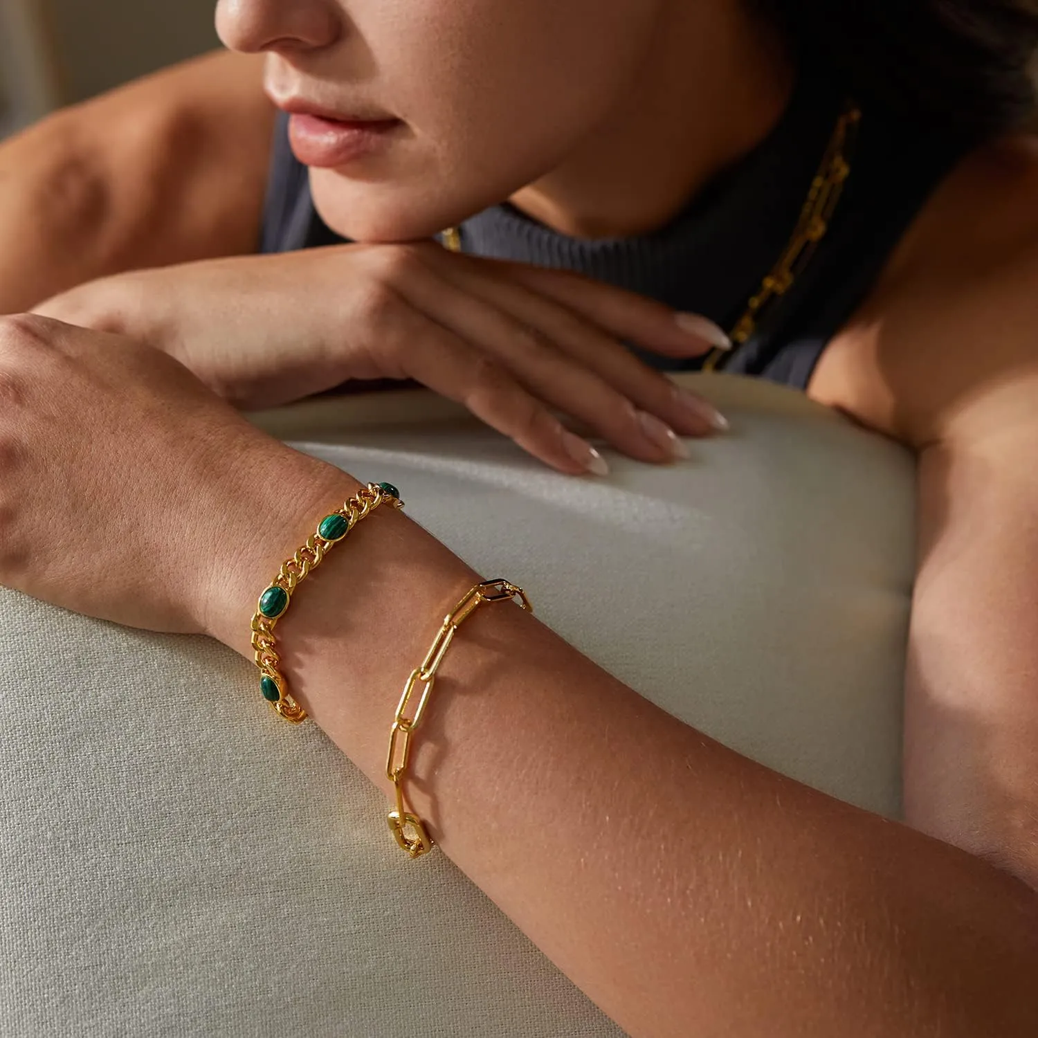 Dainty Layering Bracelets for Women 18 k Gold Plated Fashion Adjustable Chunky Cuban Paperclip Link Chain Bracelets Jewelry for Women Girls Gift