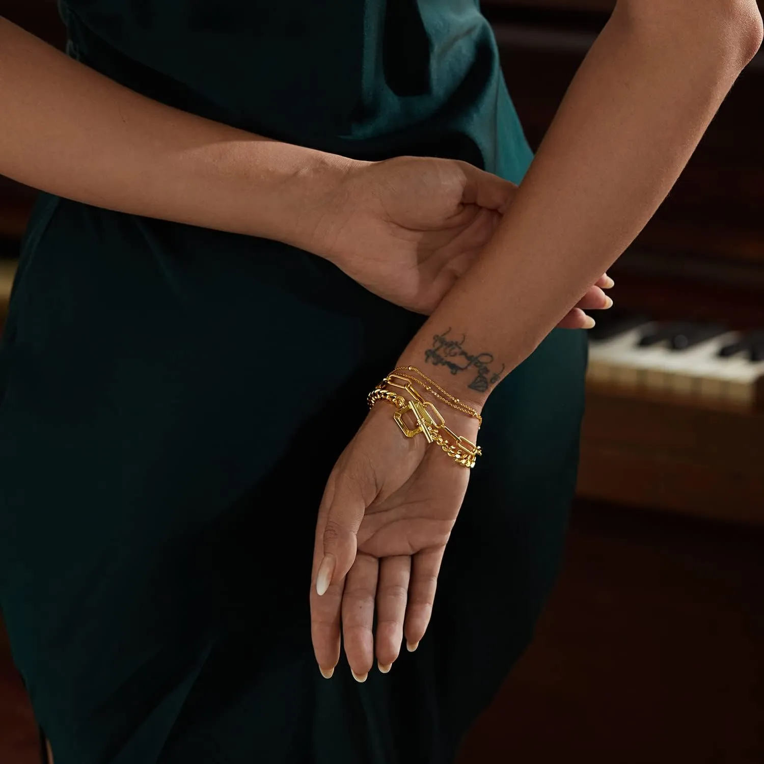 Dainty Layering Bracelets for Women 18 k Gold Plated Fashion Adjustable Chunky Cuban Paperclip Link Chain Bracelets Jewelry for Women Girls Gift
