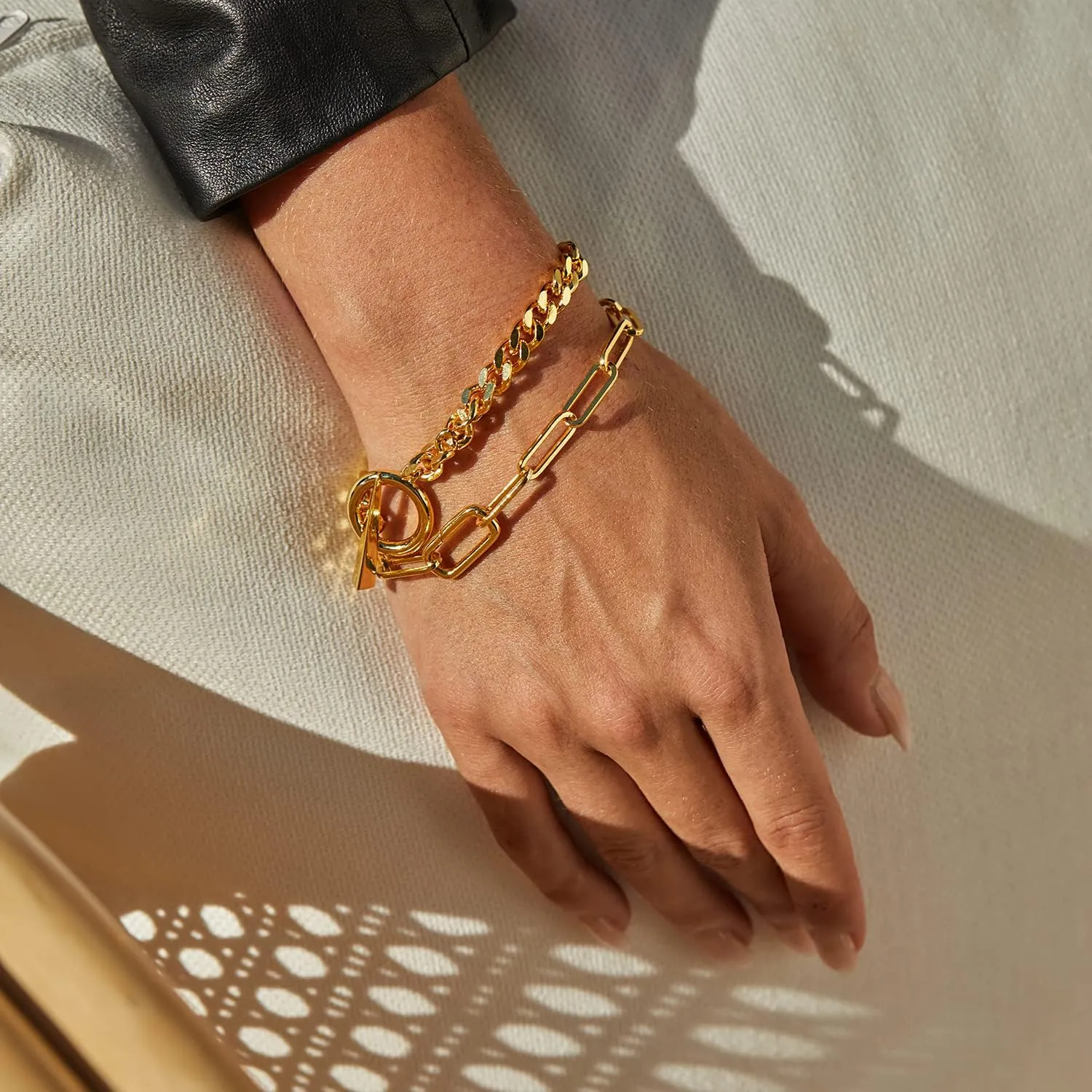 Dainty Layering Bracelets for Women 18 k Gold Plated Fashion Adjustable Chunky Cuban Paperclip Link Chain Bracelets Jewelry for Women Girls Gift