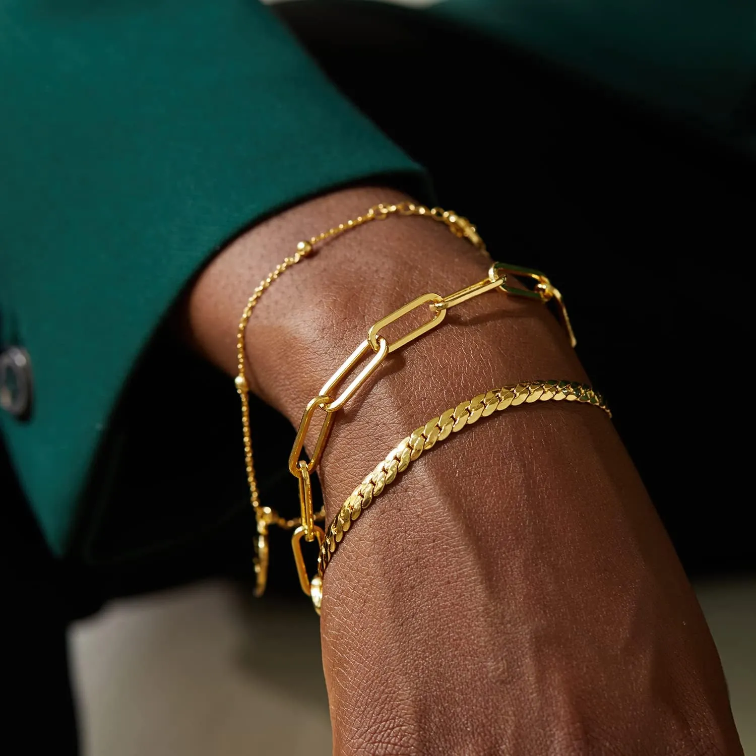 Dainty Layering Bracelets for Women 18 k Gold Plated Fashion Adjustable Chunky Cuban Paperclip Link Chain Bracelets Jewelry for Women Girls Gift
