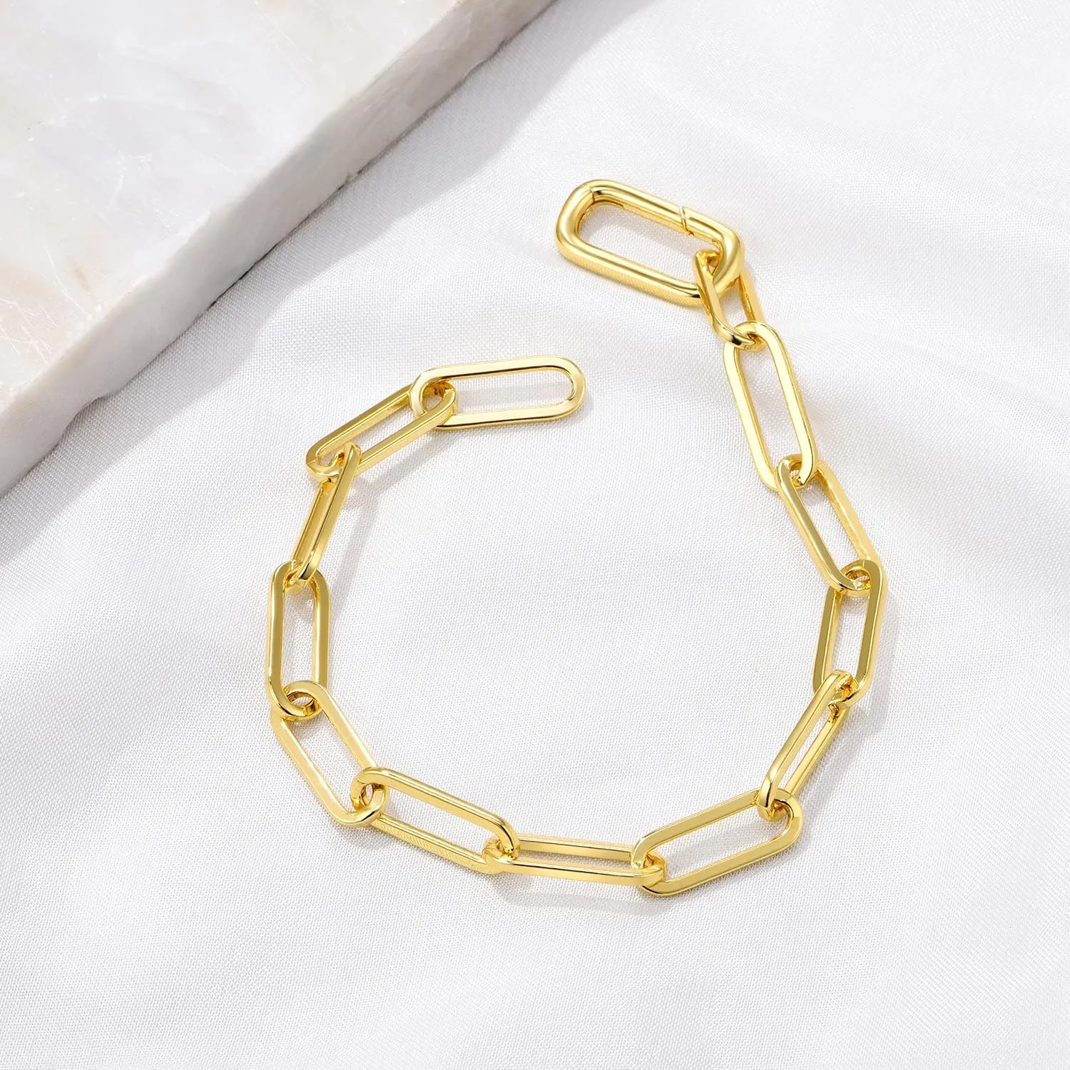Dainty Layering Bracelets for Women 18 k Gold Plated Fashion Adjustable Chunky Cuban Paperclip Link Chain Bracelets Jewelry for Women Girls Gift
