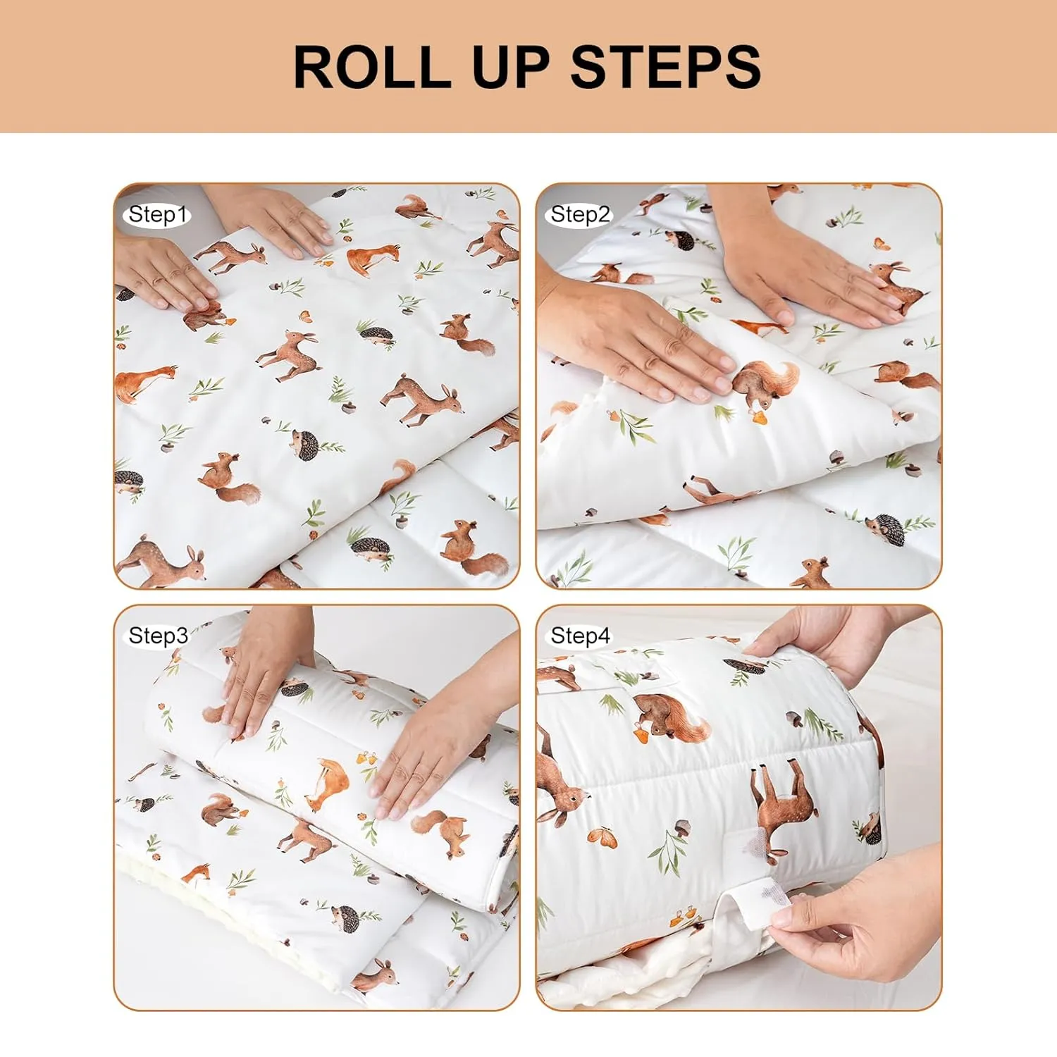 david's kids Toddler Nap Mat with Pillow and Minky Fleece Blanket, Ultra Soft Slumber Bags for Kids, Perfect for Preschool, Daycare, Kids Sleeping Bags with Rollup Design, 50"x20", Woodland Animals