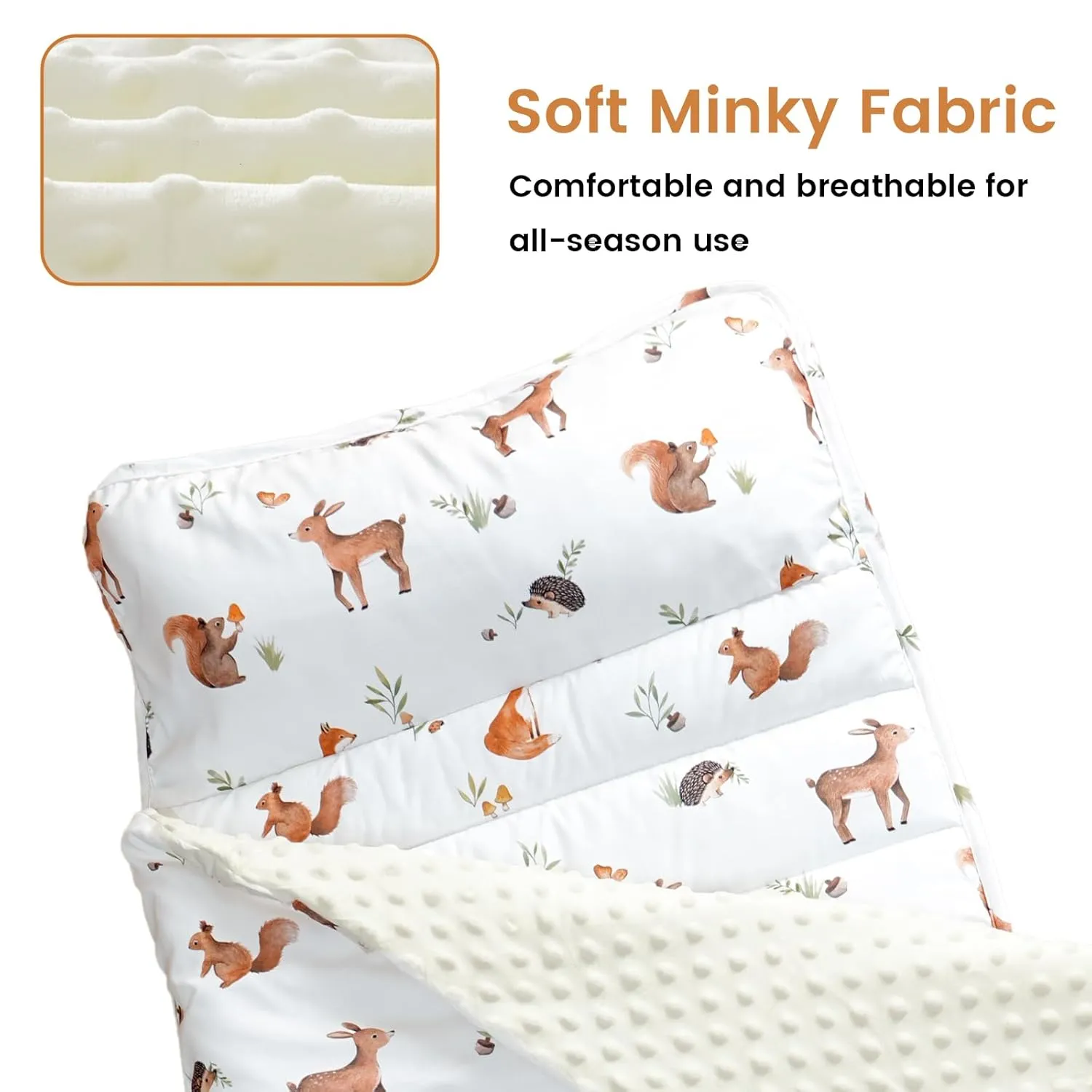 david's kids Toddler Nap Mat with Pillow and Minky Fleece Blanket, Ultra Soft Slumber Bags for Kids, Perfect for Preschool, Daycare, Kids Sleeping Bags with Rollup Design, 50"x20", Woodland Animals