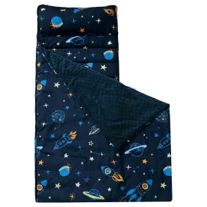 david's kids Toddler Nap Mat with Removable Pillow and Minky Fleece Blanket, Ultra Soft Slumber Bags for Boys, Perfect for Preschool, Daycare, Kids Sleeping Bags with Rollup Design, 50"x20", Space
