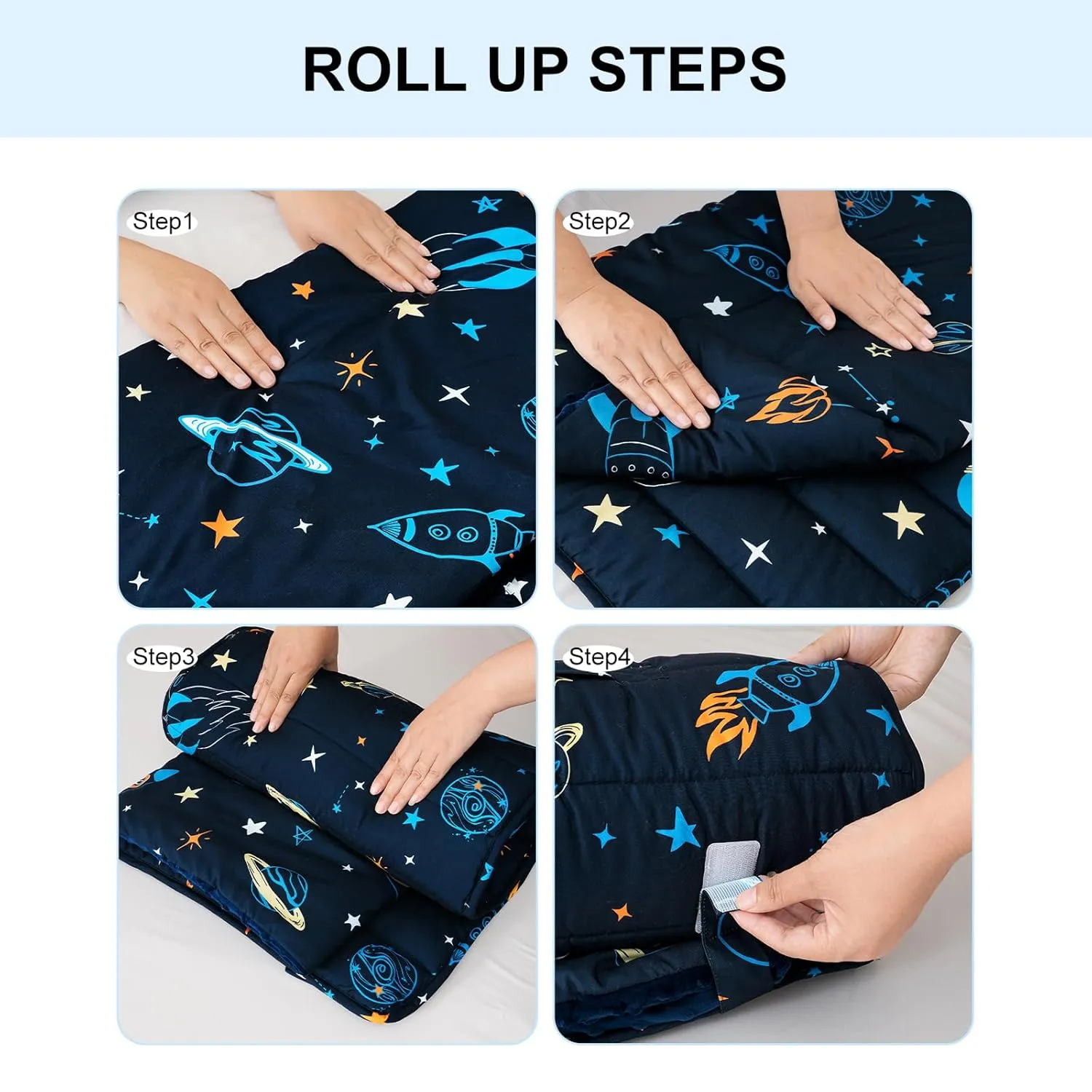 david's kids Toddler Nap Mat with Removable Pillow and Minky Fleece Blanket, Ultra Soft Slumber Bags for Boys, Perfect for Preschool, Daycare, Kids Sleeping Bags with Rollup Design, 50"x20", Space